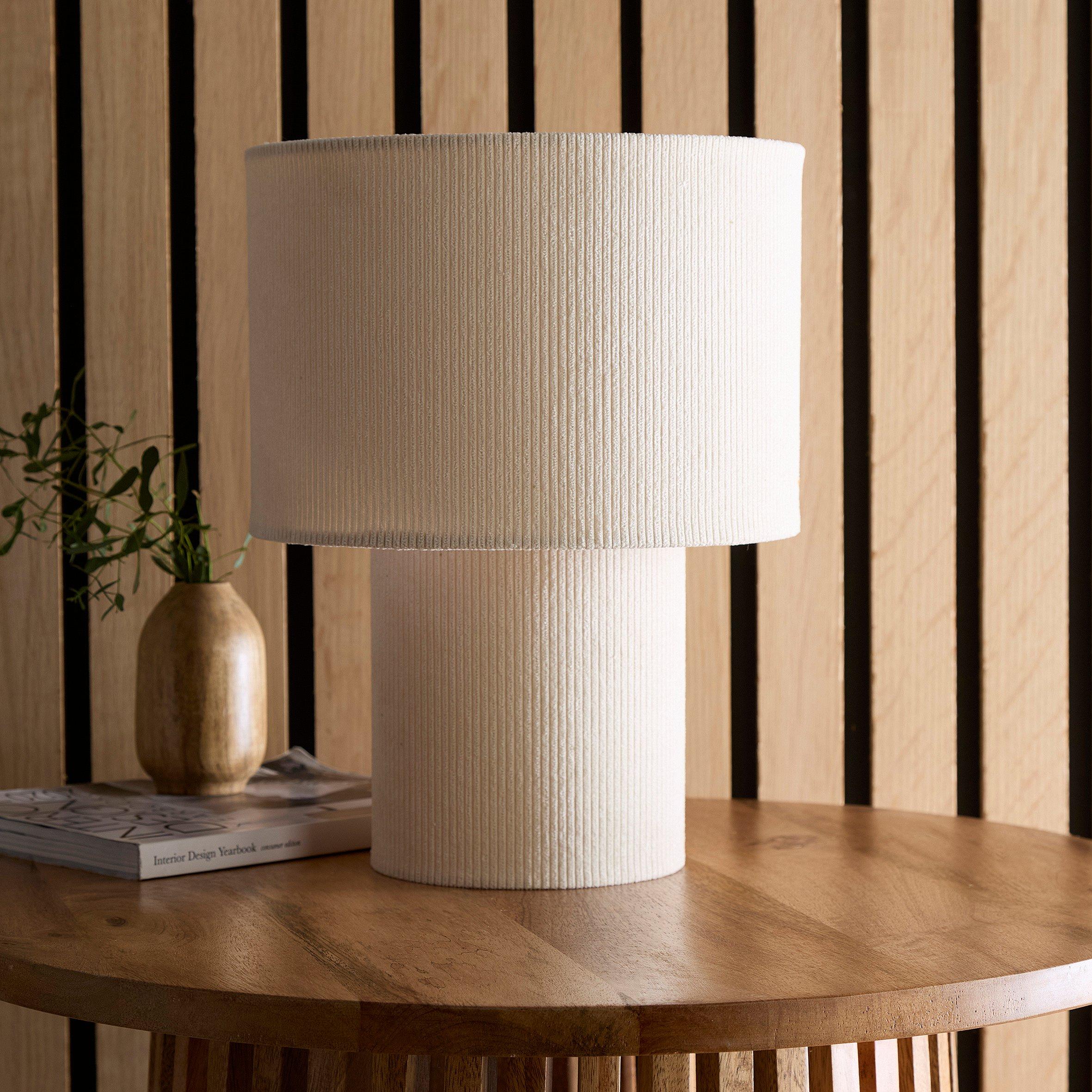 Ivory - K Living - Tokyo Ivory Velvet Stripe Table Lamp - 1