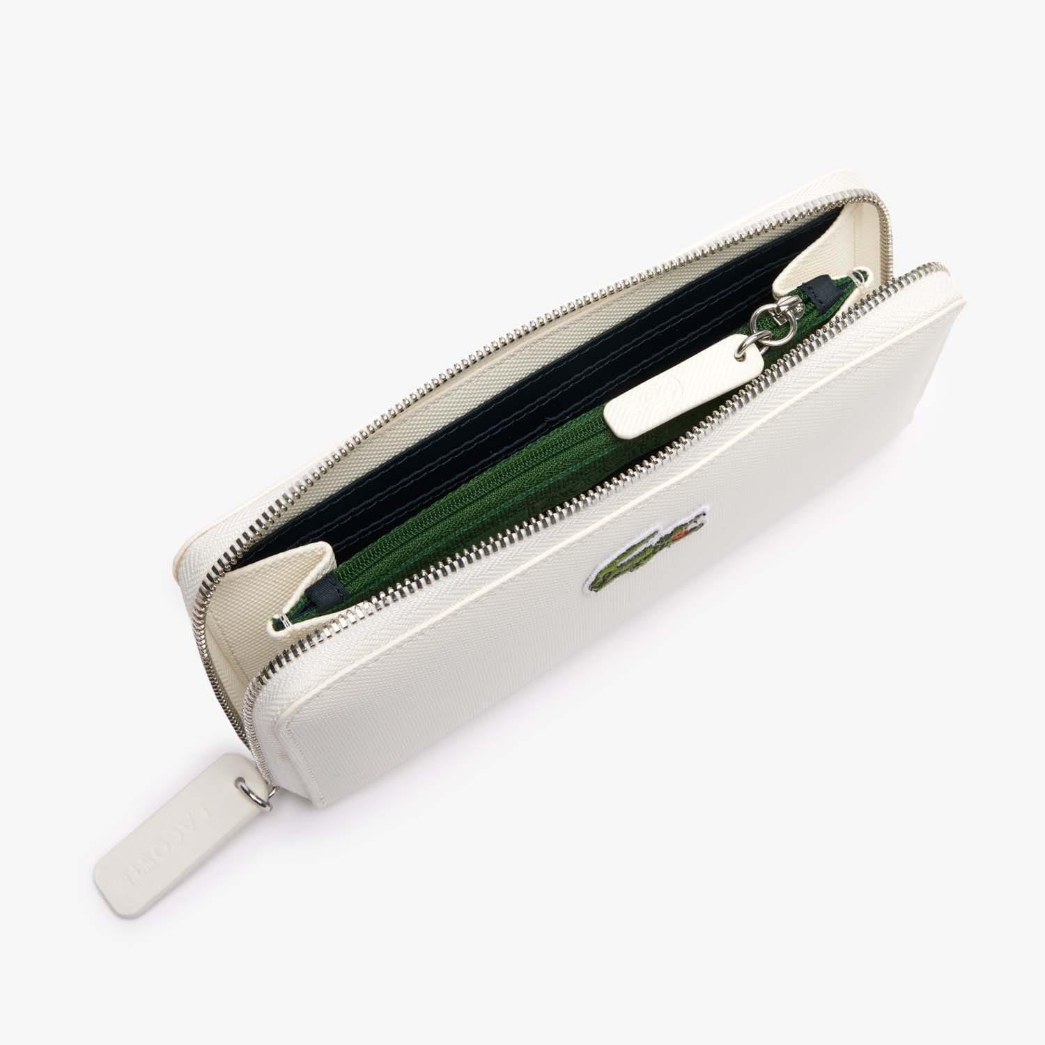 White - Lacoste - Large Zipped Crocodile Billfold Purse - 2