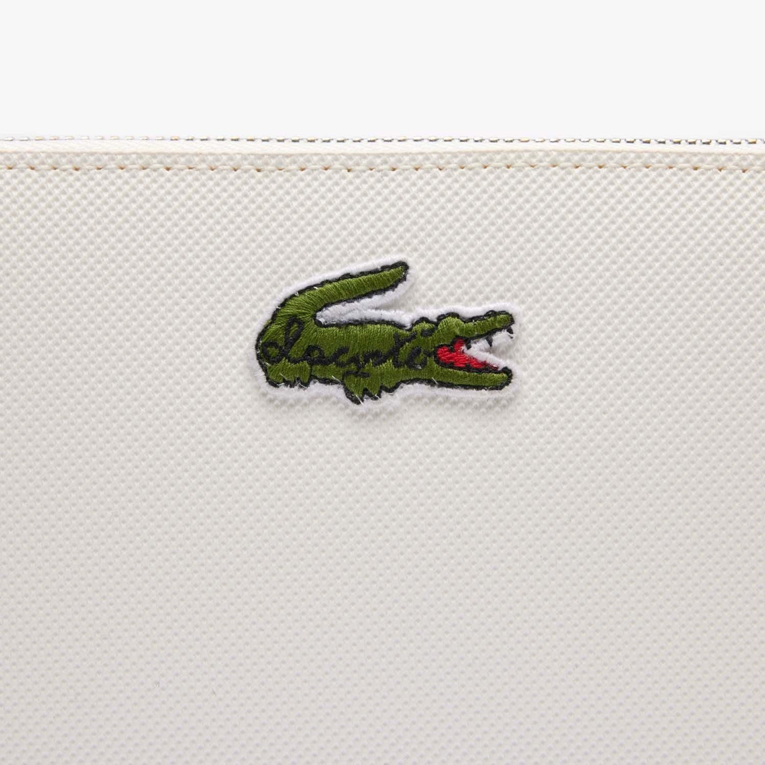 White - Lacoste - Large Zipped Crocodile Billfold Purse - 3