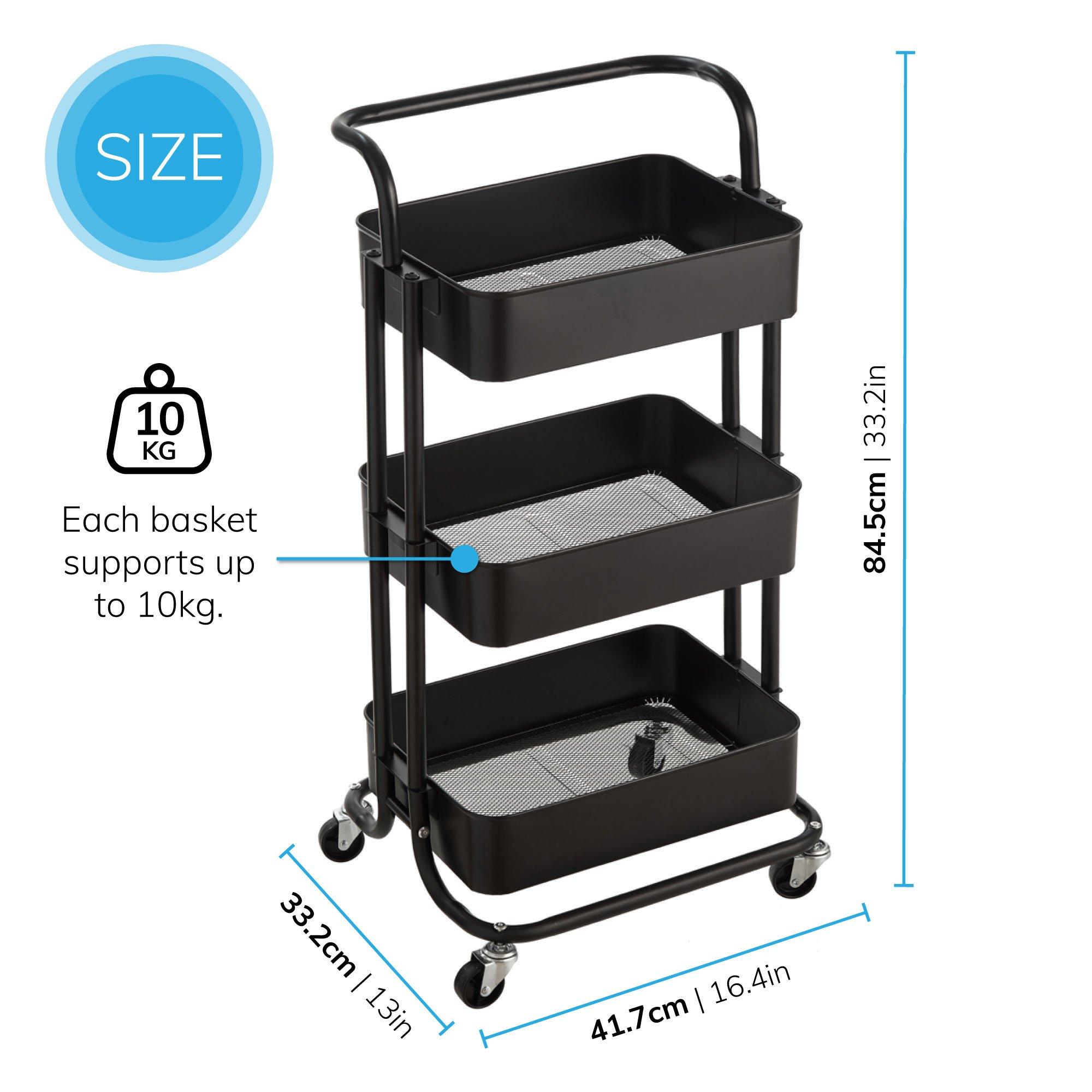 Black - House of Home - 3-Tier Storage Trolley Cart with Wheels - 2