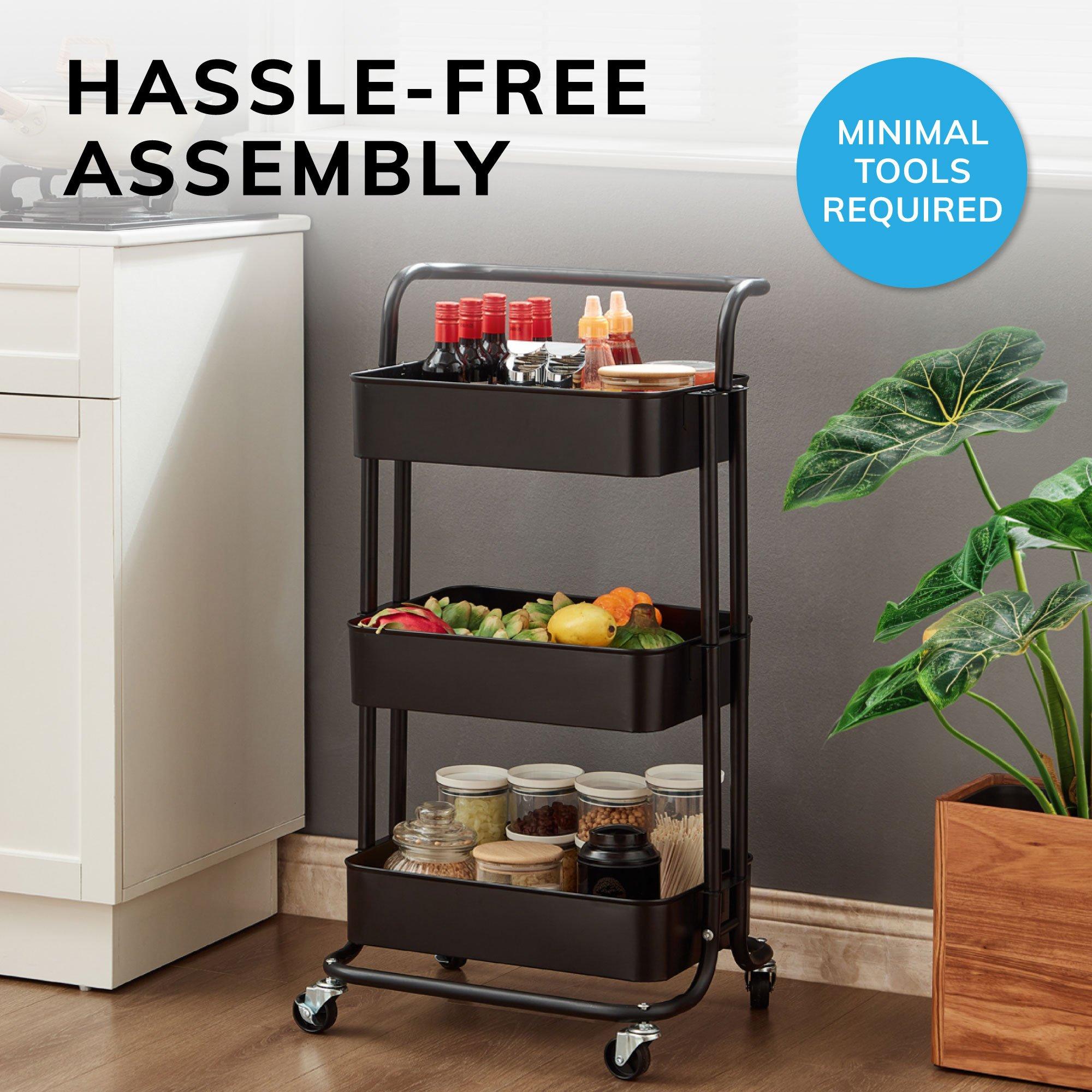 Black - House of Home - 3-Tier Storage Trolley Cart with Wheels - 5