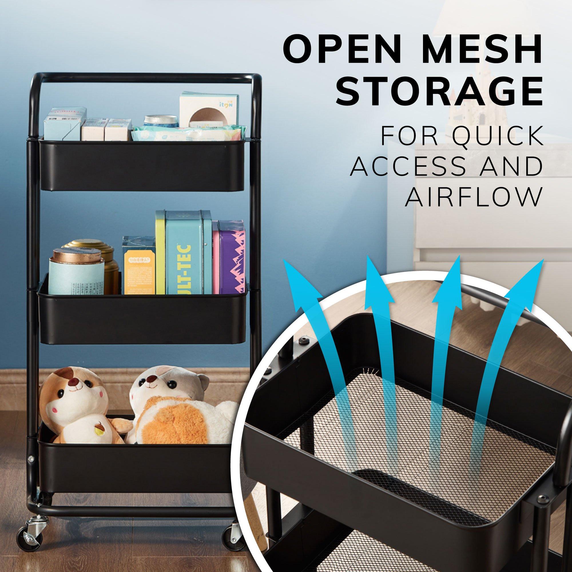 Black - House of Home - 3-Tier Storage Trolley Cart with Wheels - 6