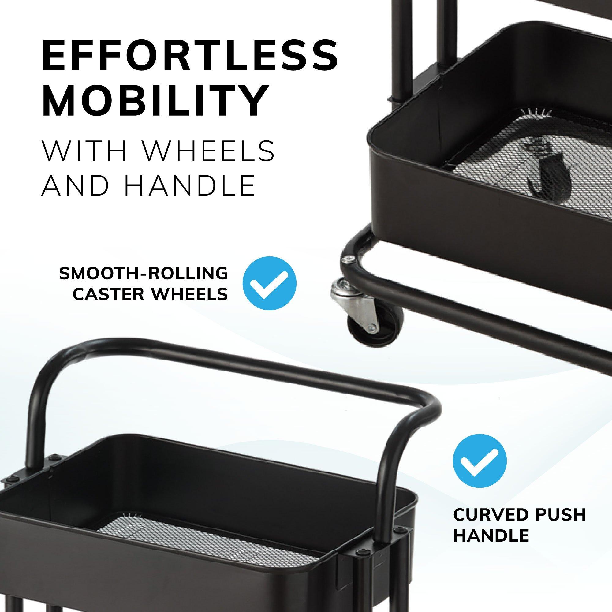 Black - House of Home - 3-Tier Storage Trolley Cart with Wheels - 7