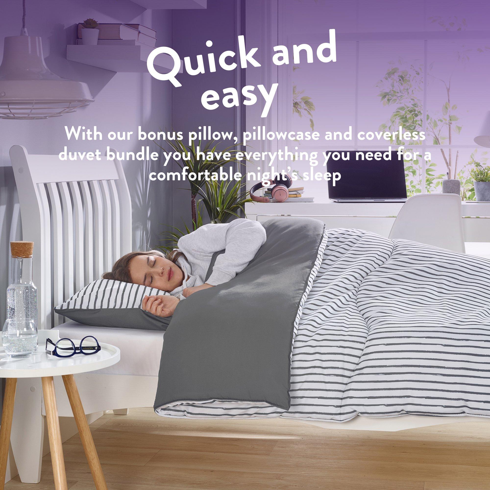 Grey Stripe - Slumberdown - Back to Uni Grey Printed Stripe Duvet + 2 Pillows - 2