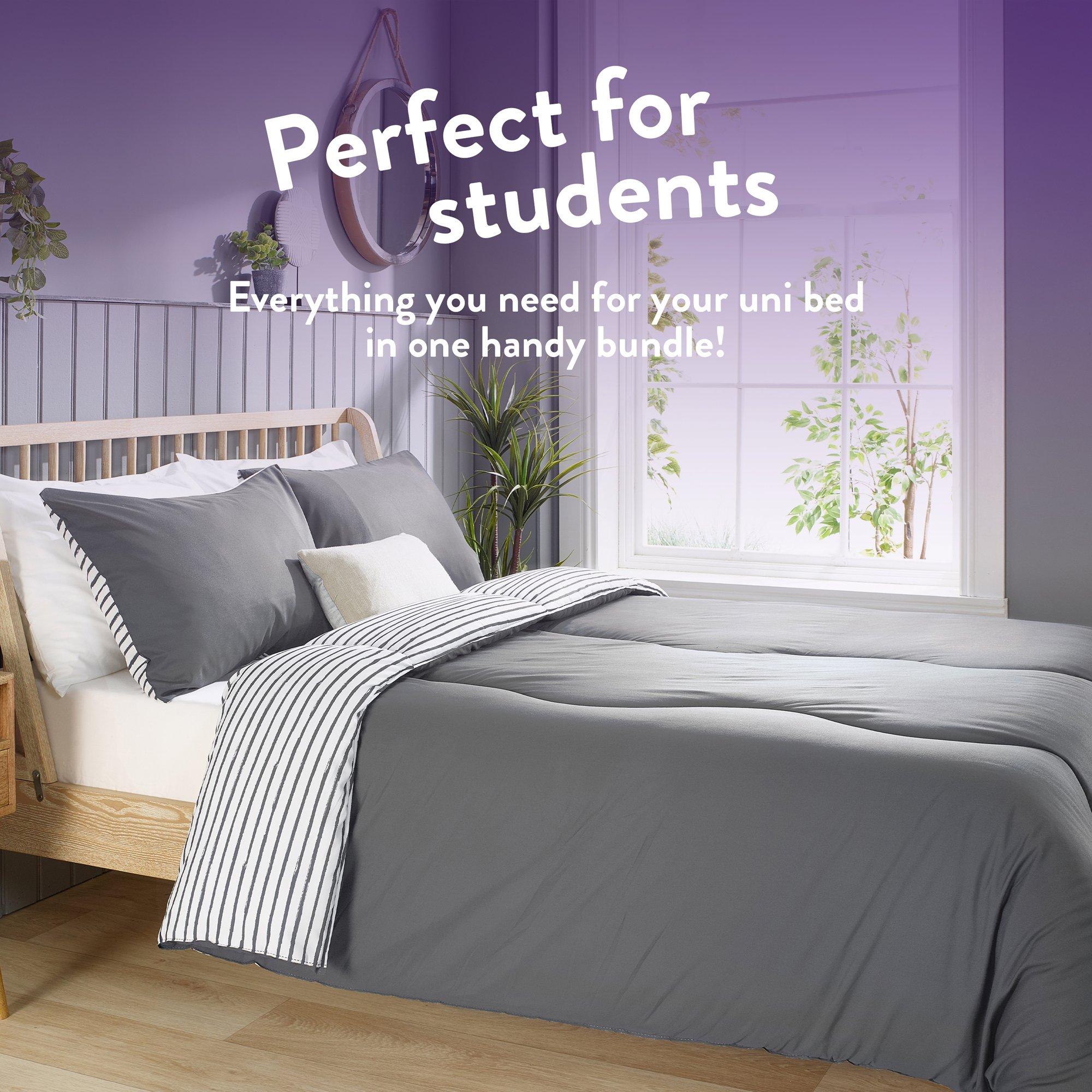 Grey Stripe - Slumberdown - Back to Uni Grey Printed Stripe Duvet + 2 Pillows - 3