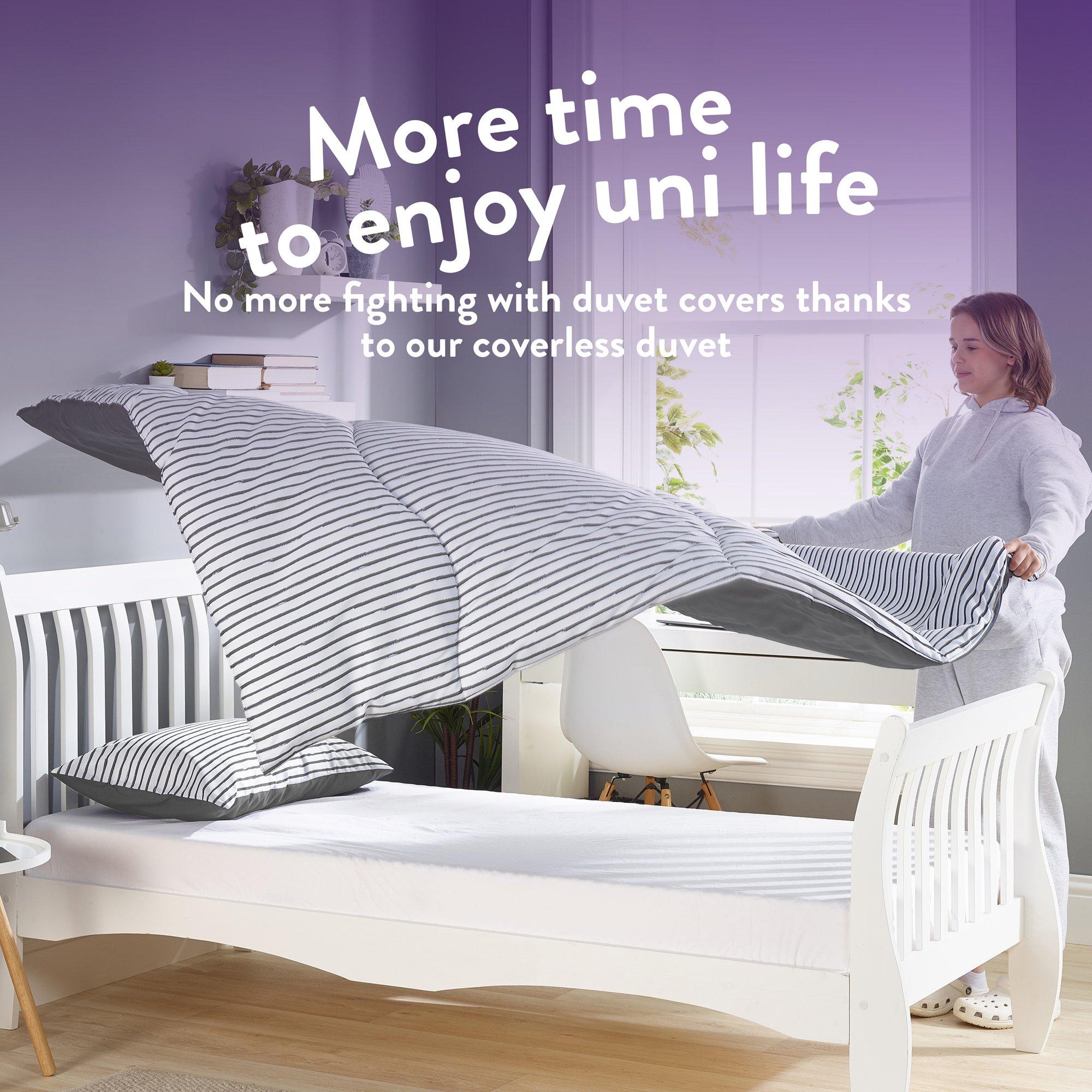 Grey Stripe - Slumberdown - Back to Uni Grey Printed Stripe Duvet + 2 Pillows - 4