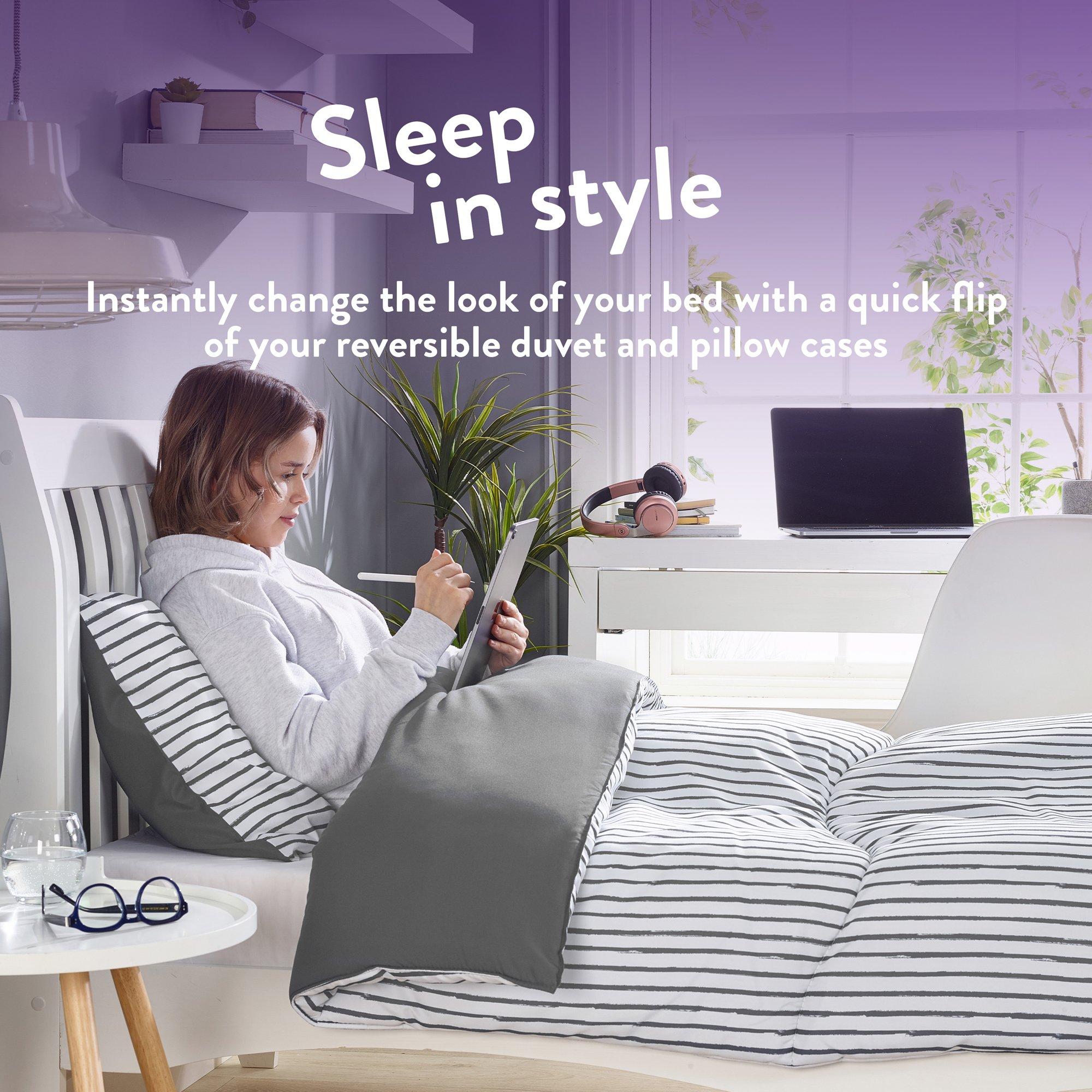 Grey Stripe - Slumberdown - Back to Uni Grey Printed Stripe Duvet + 2 Pillows - 5