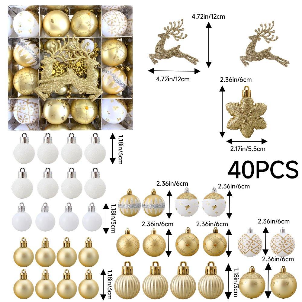 Gold/White - LIFE IDEAS - 40pcs Christmas Ornaments for Christmas Tree - 2