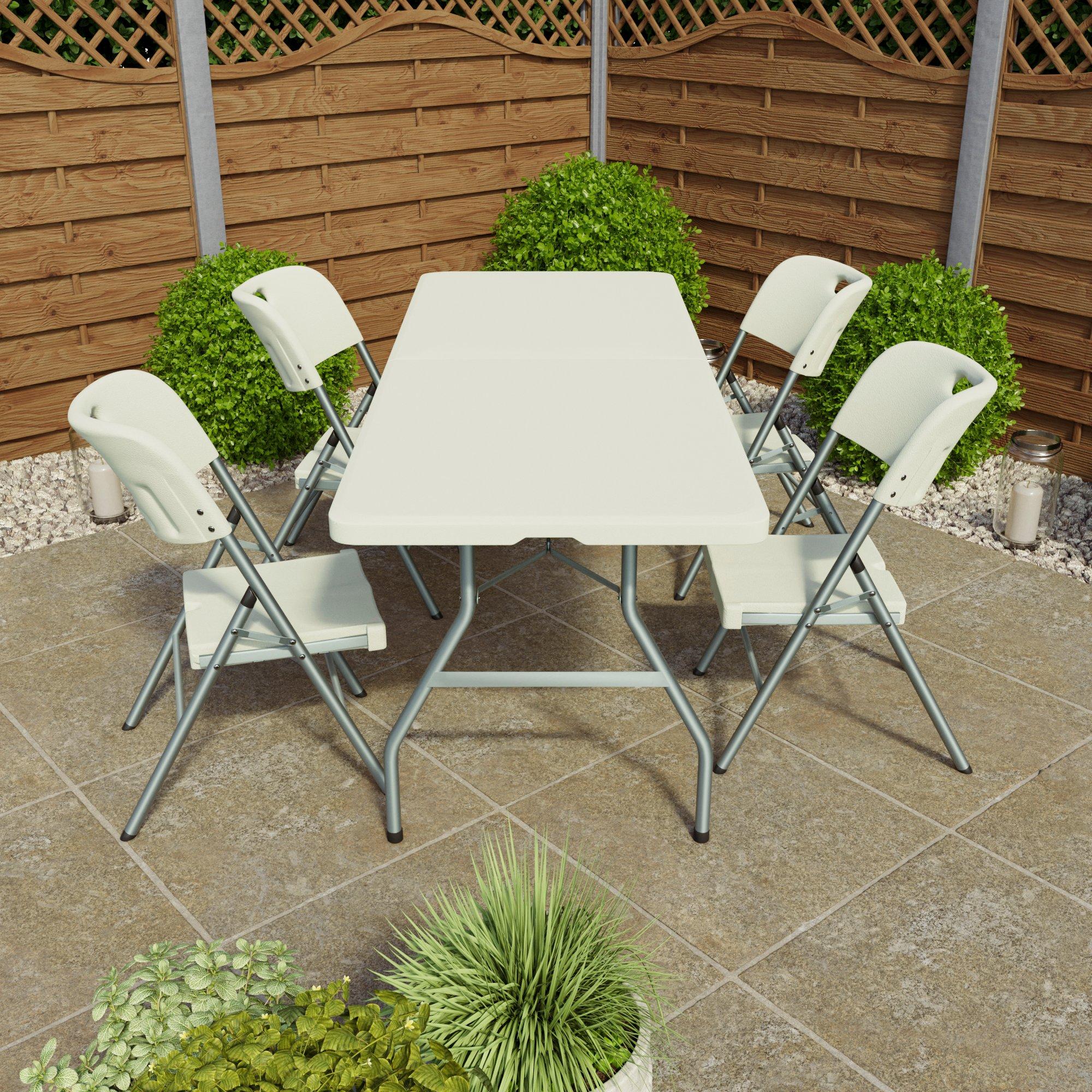 White - Lassic - Outdoor Trestle Folding Table 6ft 4 Folding Chairs - 4