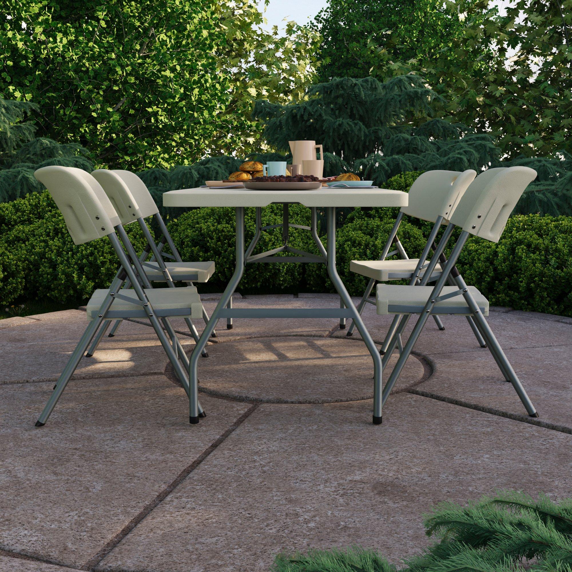 White - Lassic - Outdoor Trestle Folding Table 6ft 4 Folding Chairs - 5