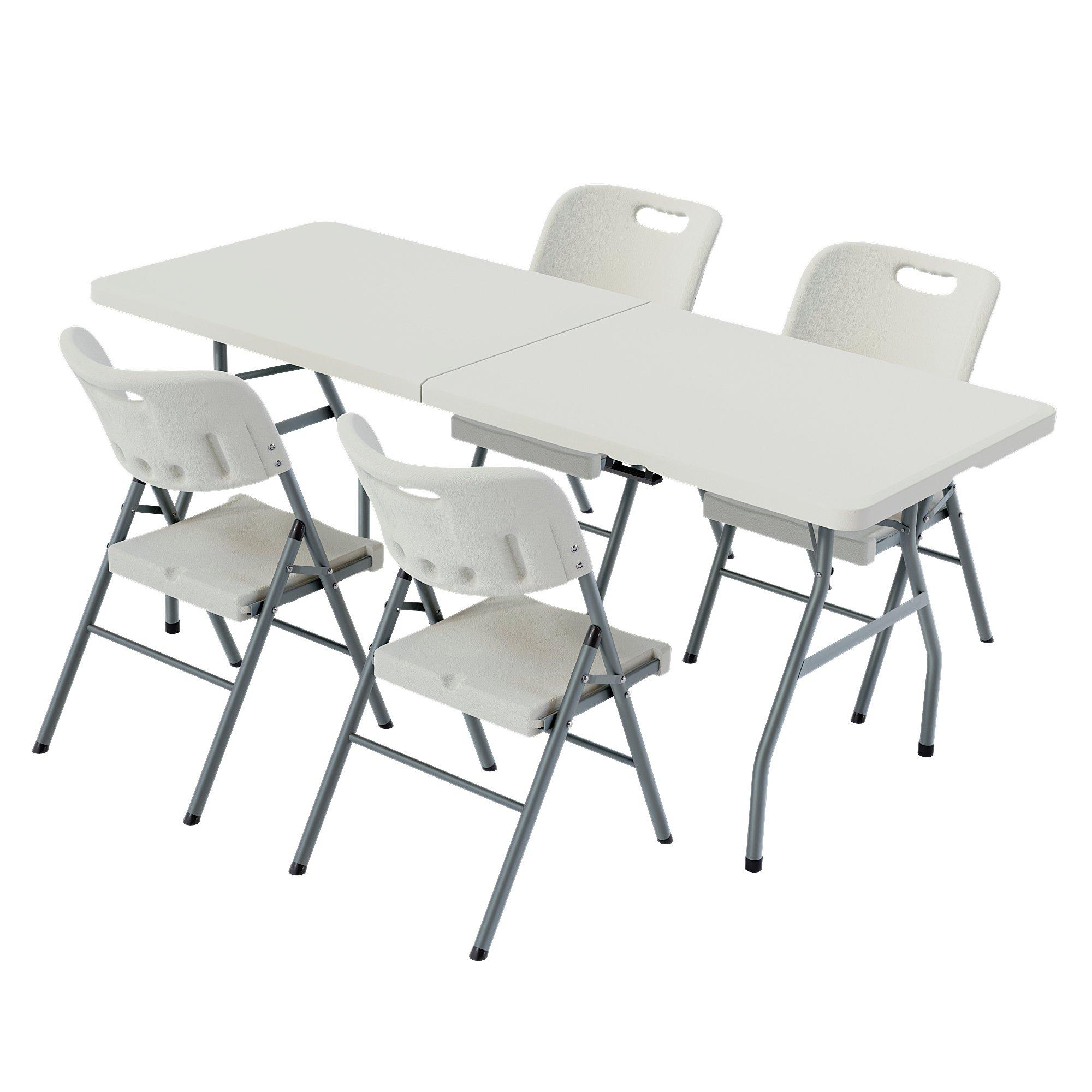 White - Lassic - Outdoor Trestle Folding Table 6ft 4 Folding Chairs - 10