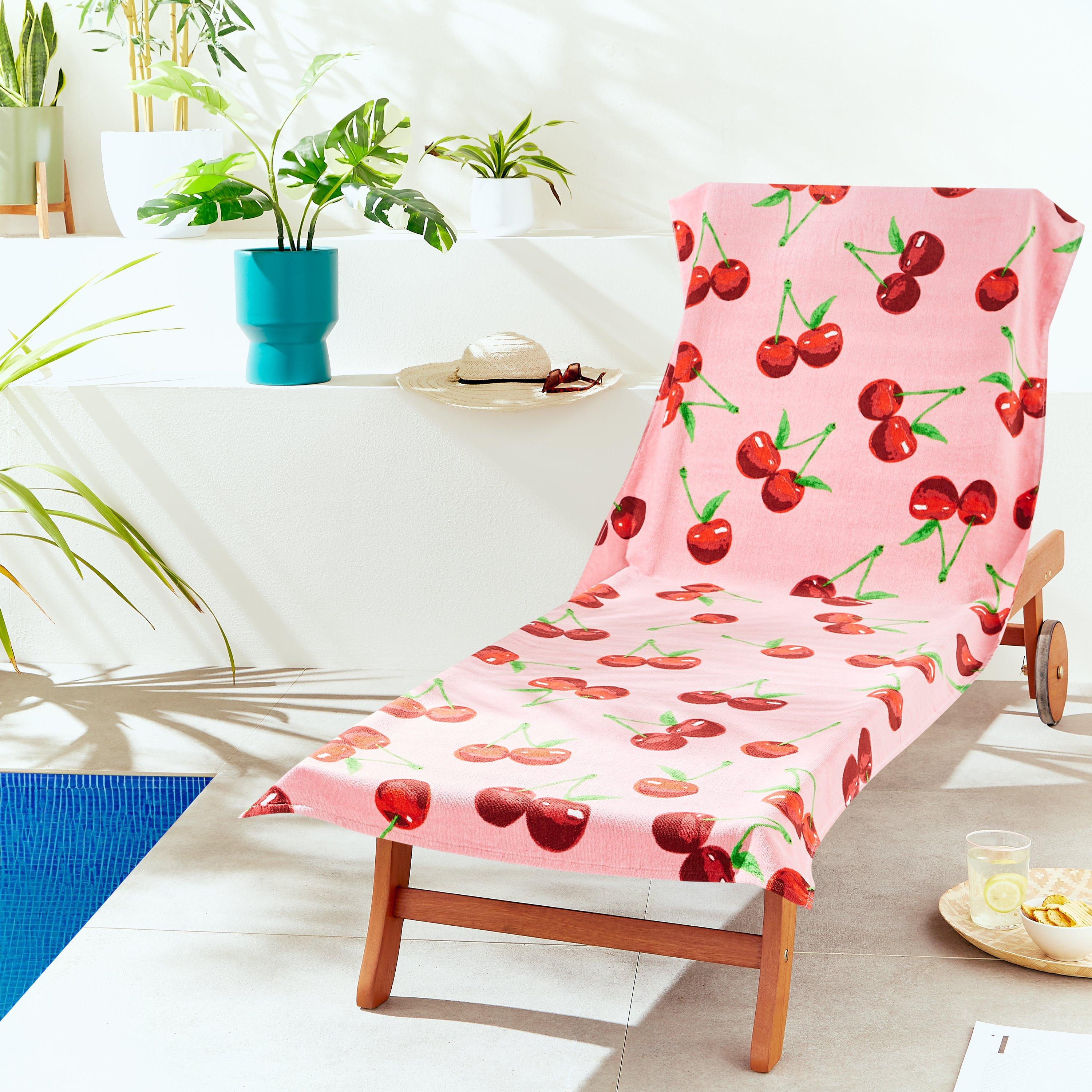 Pink - Catherine Lansfield - Cherries Cotton Beach Sun Lounger Towel - 1