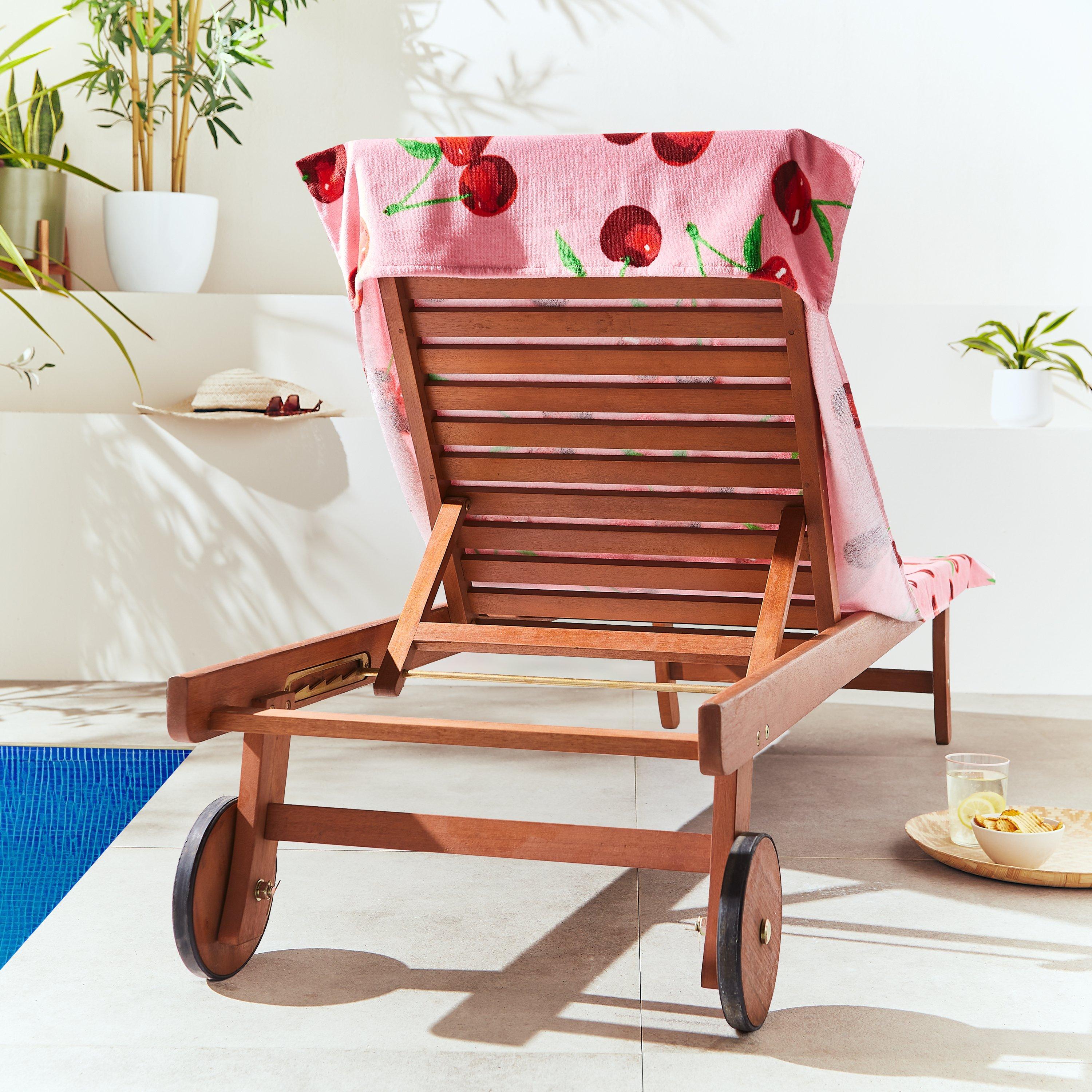 Pink - Catherine Lansfield - Cherries Cotton Beach Sun Lounger Towel - 2