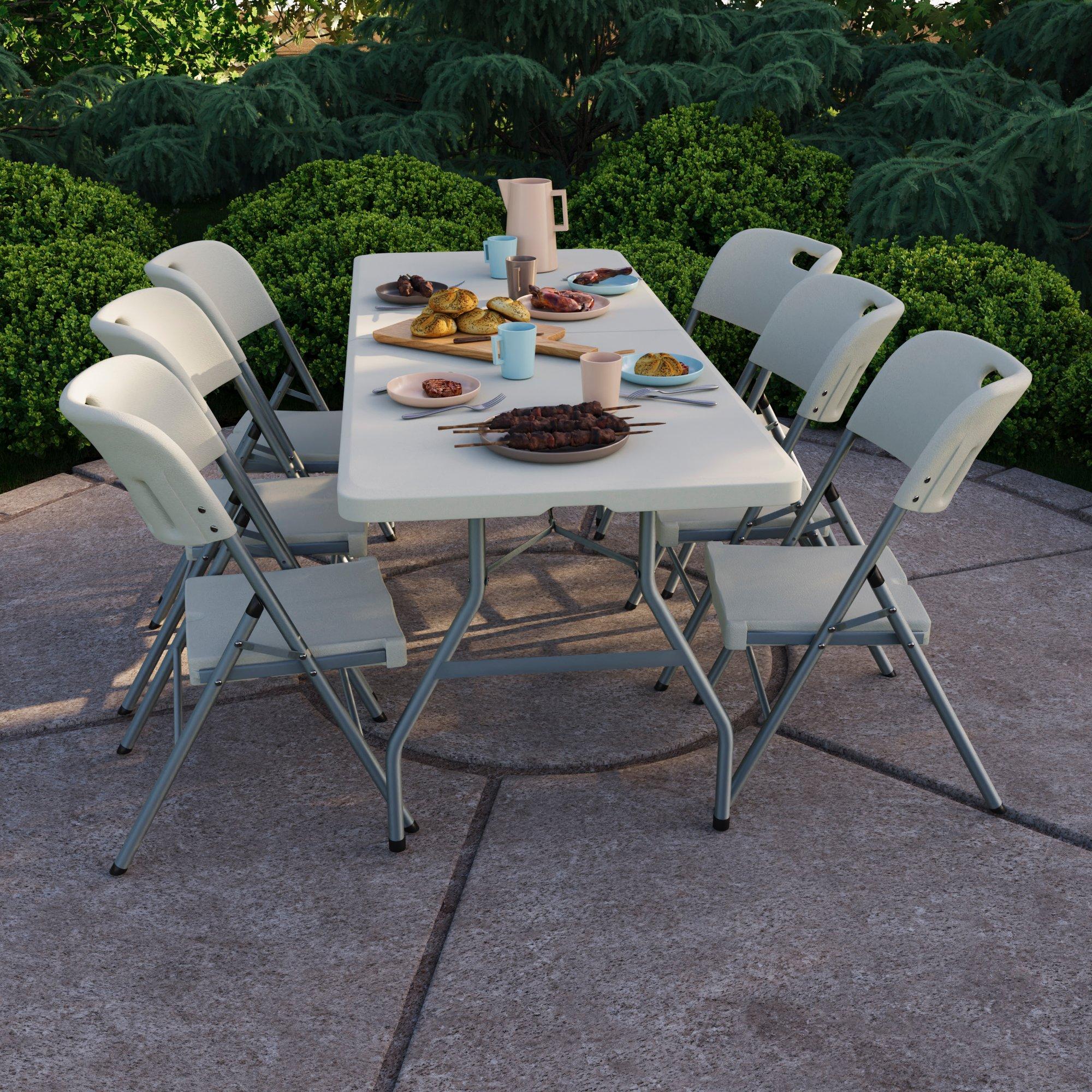 White - Lassic - Outdoor Trestle Folding Table 6ft 6 Folding Chairs - 5