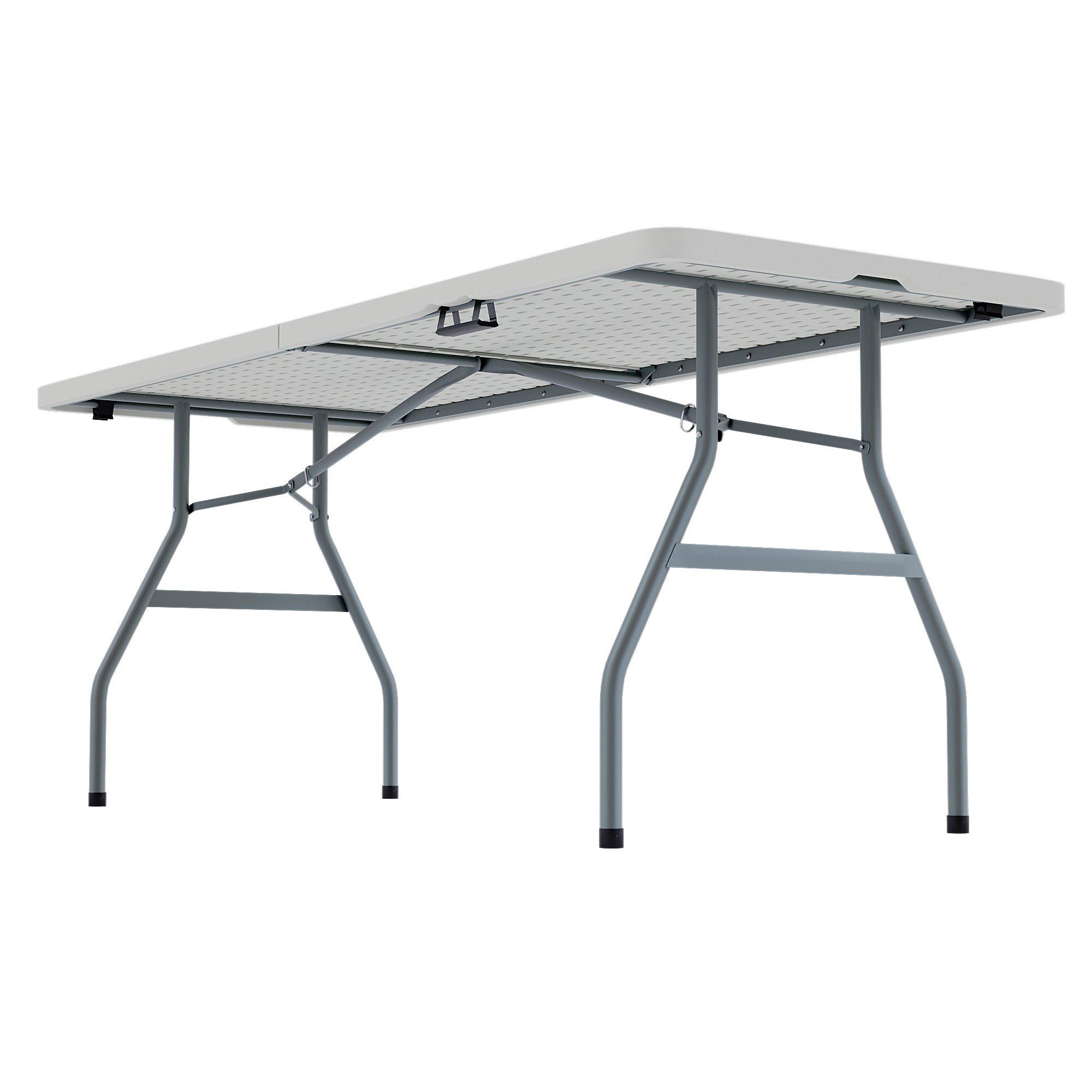 White - Lassic - Outdoor Trestle Folding Table 6ft 6 Folding Chairs - 6