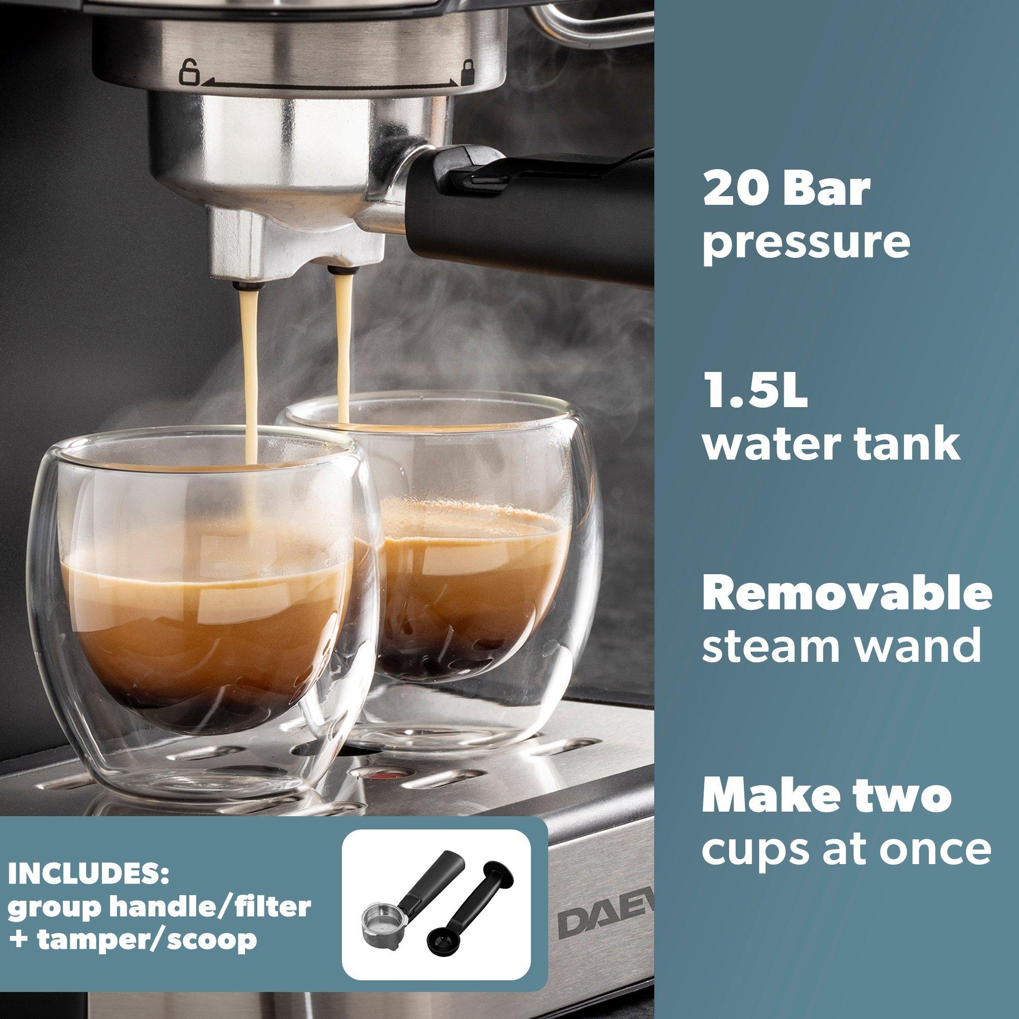 Silver - Daewoo Electricals - 20 BAR ESPRESSO COFFEE MAKER WITH STEAM WAND - 2