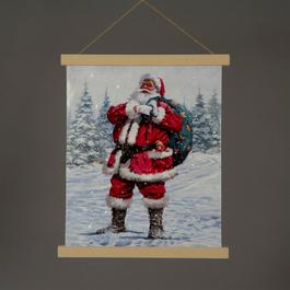 Snowtime Fibre Optic LED Lit 40x47cm Hanging Santa Canvas