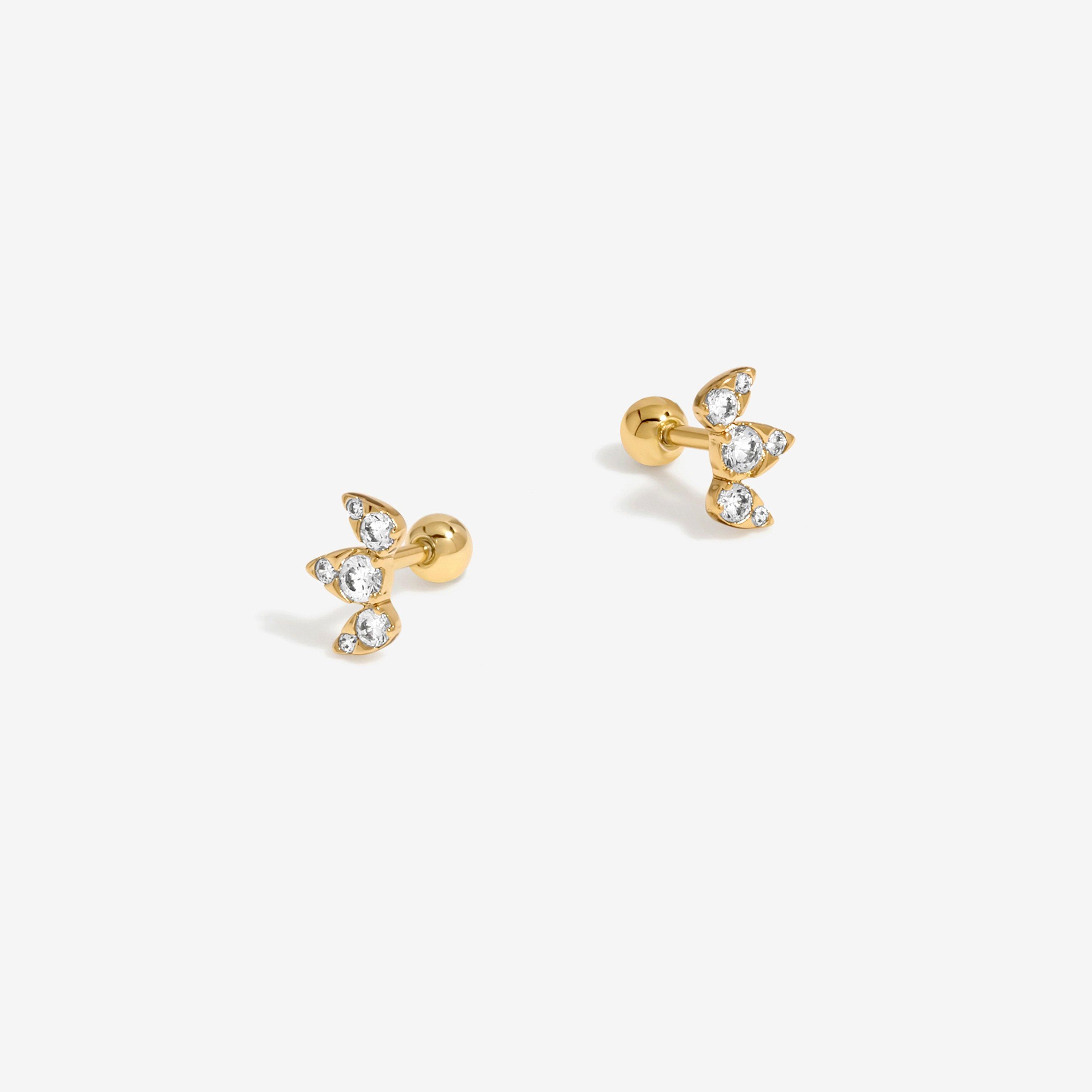 Gold - Inicio - Gold Plated Mini Crystal Tri Stone Earrings - 1