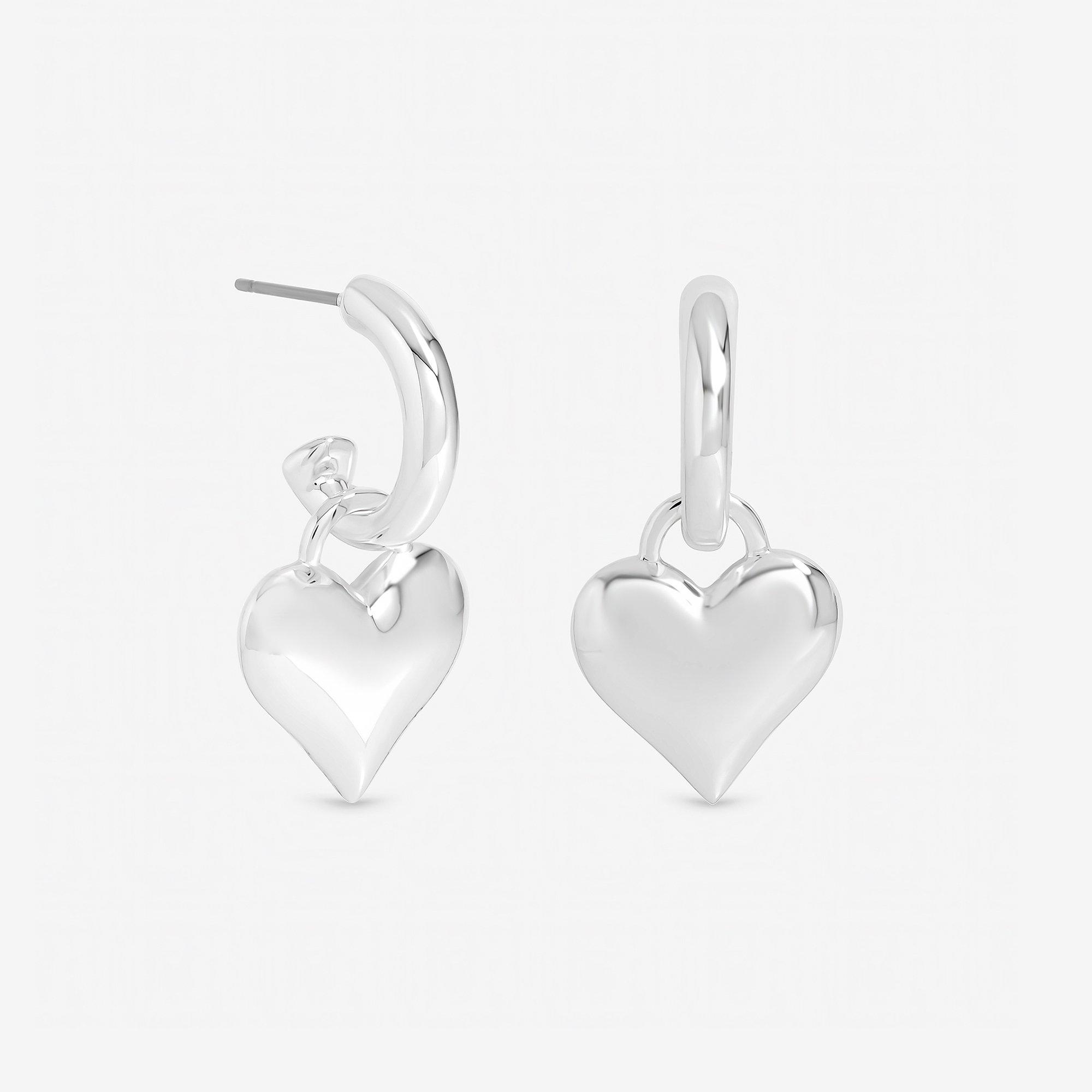Mood Women's Plated Polished Heart Hoops Silver