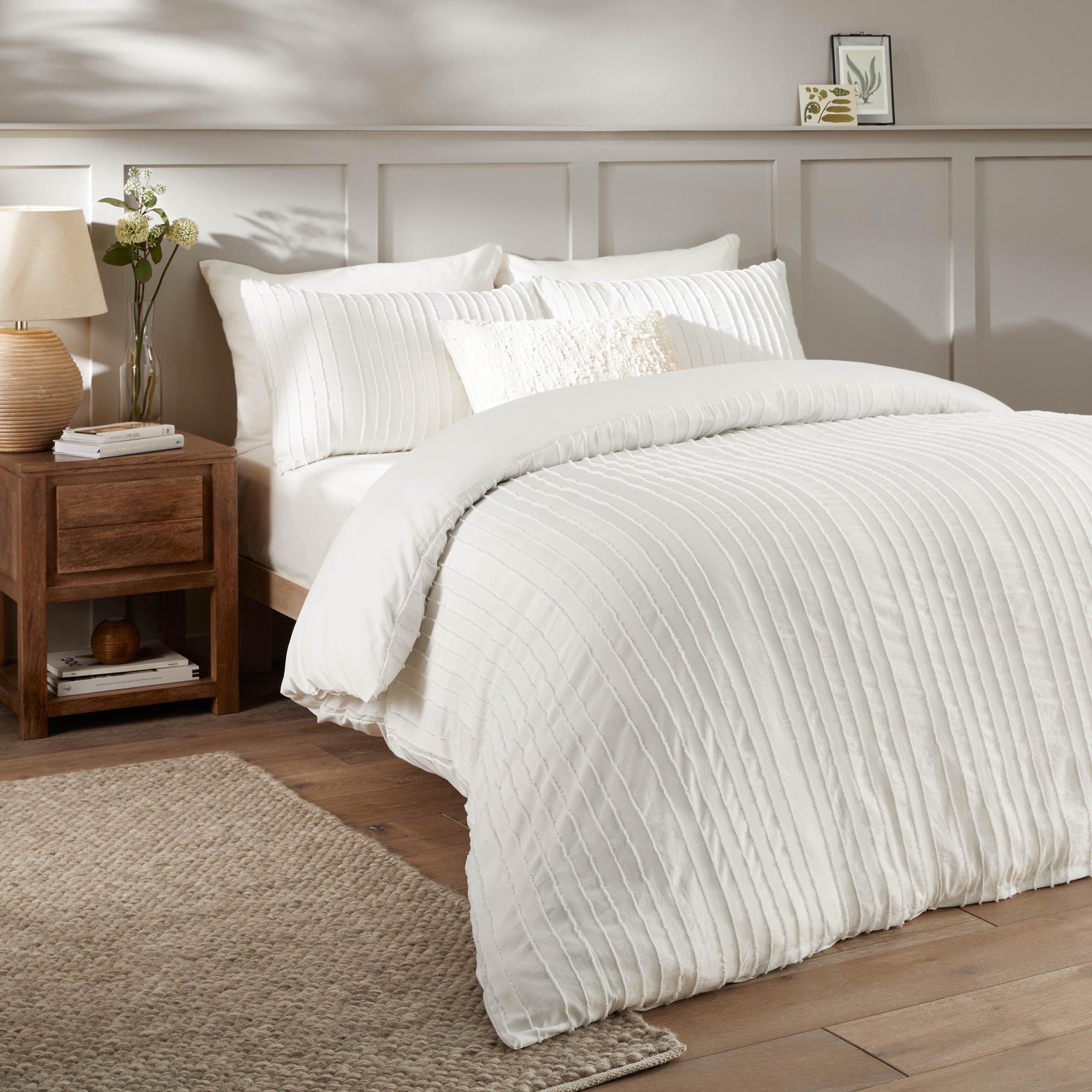White - Duvet Day - Harrison Stripe Tufted Soft Touch Duvet Set - 2