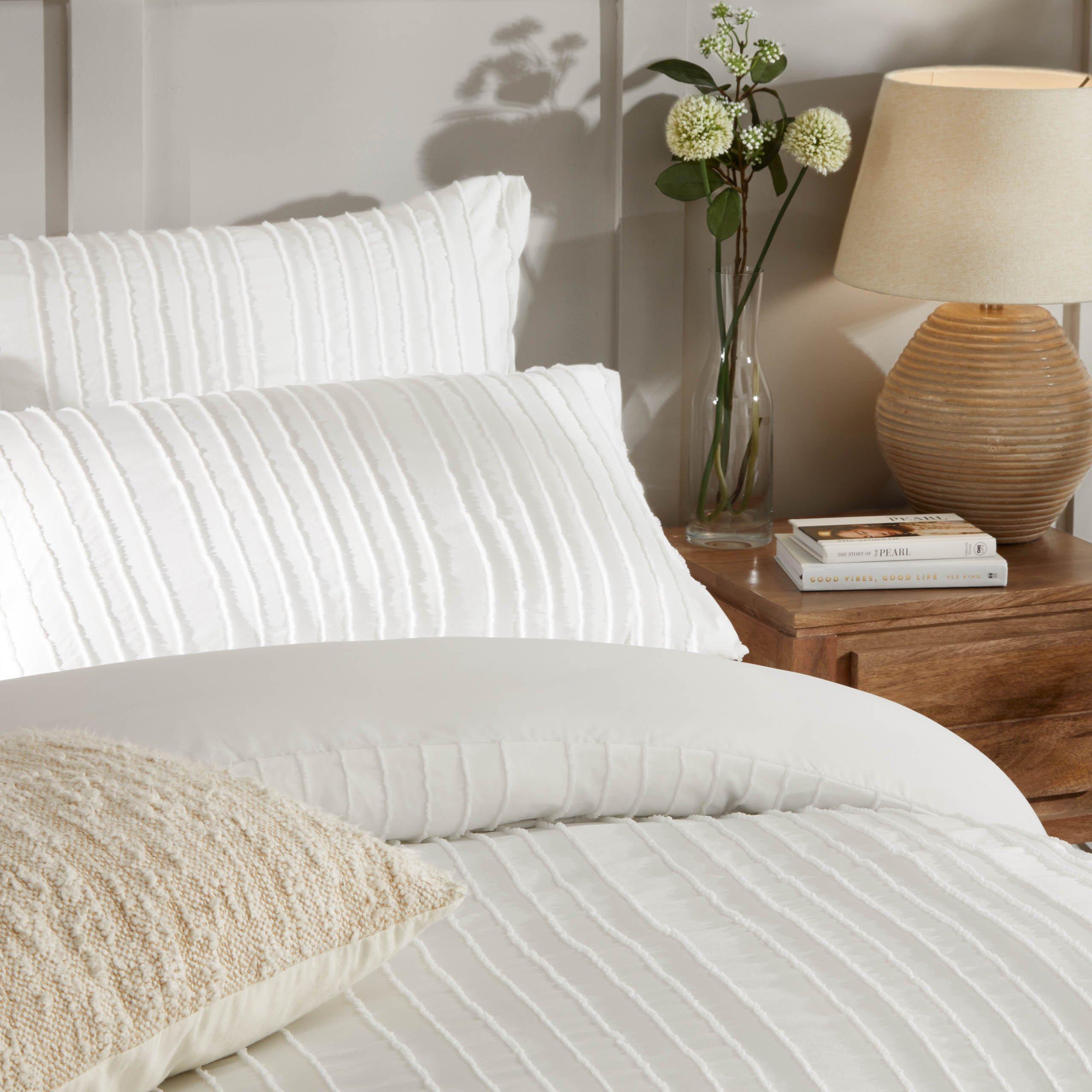 White - Duvet Day - Harrison Stripe Tufted Soft Touch Duvet Set - 3