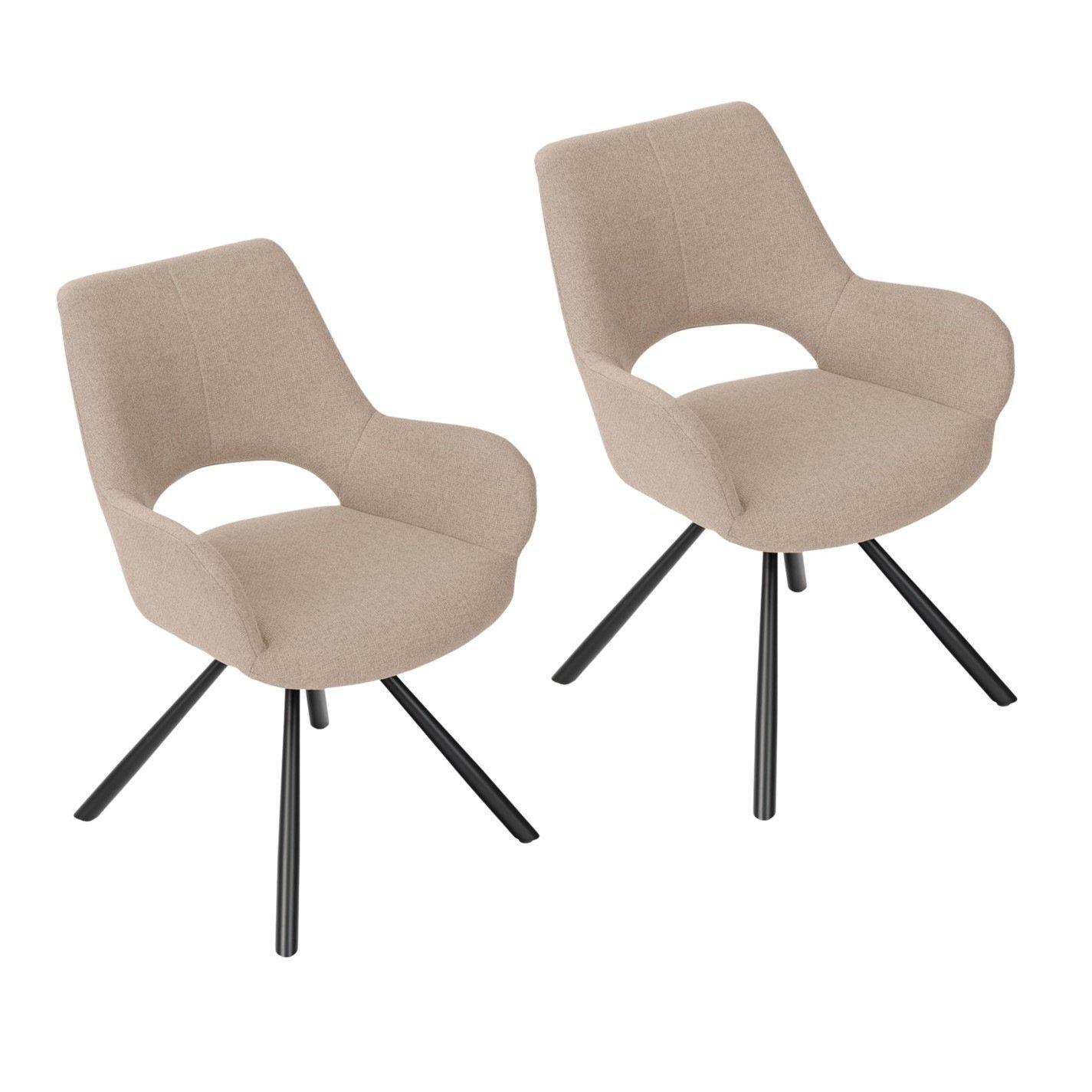 Brown - Urban Meuble - Set of 2 Dining Chair Beige Fabric Modern Design - 2