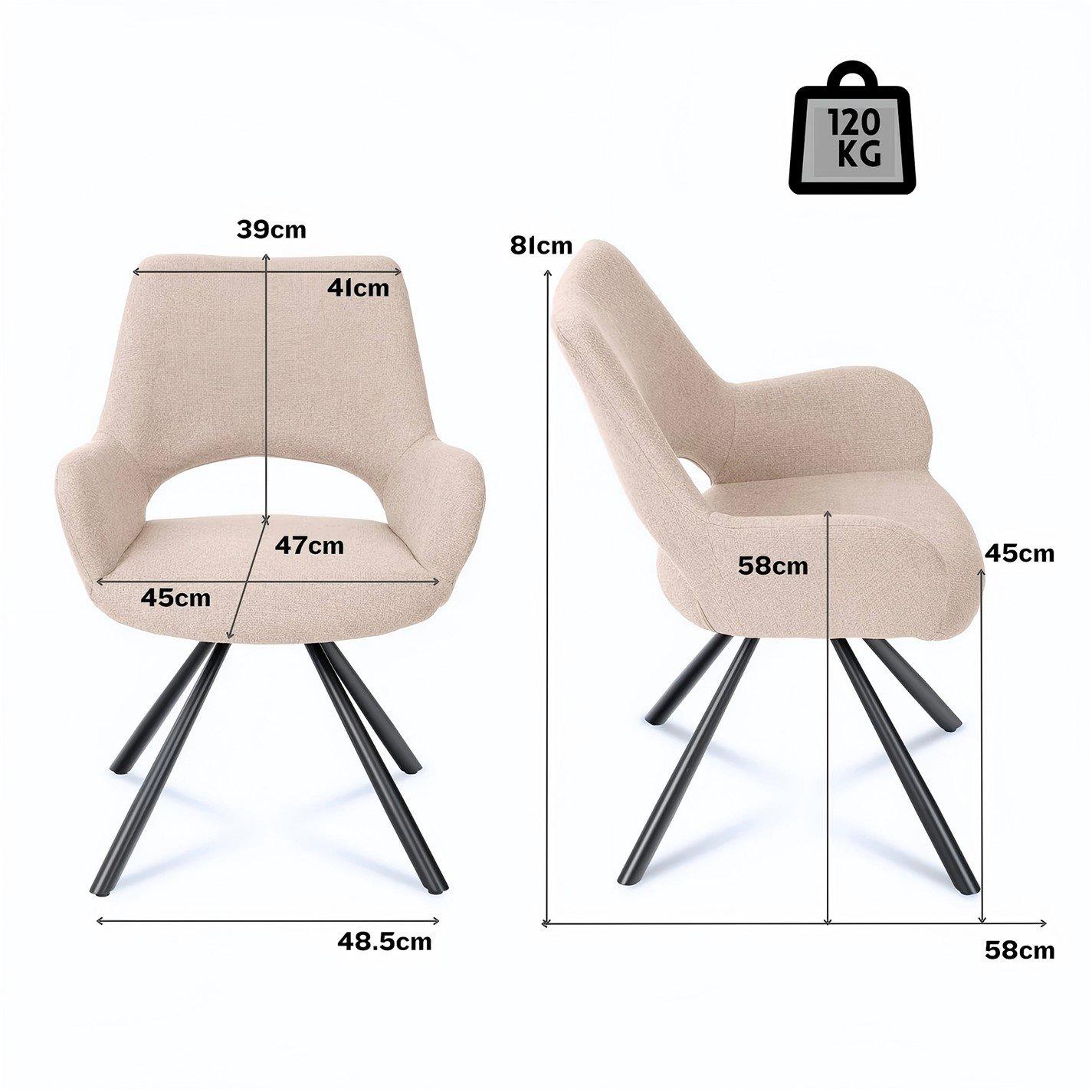 Brown - Urban Meuble - Set of 2 Dining Chair Beige Fabric Modern Design - 7