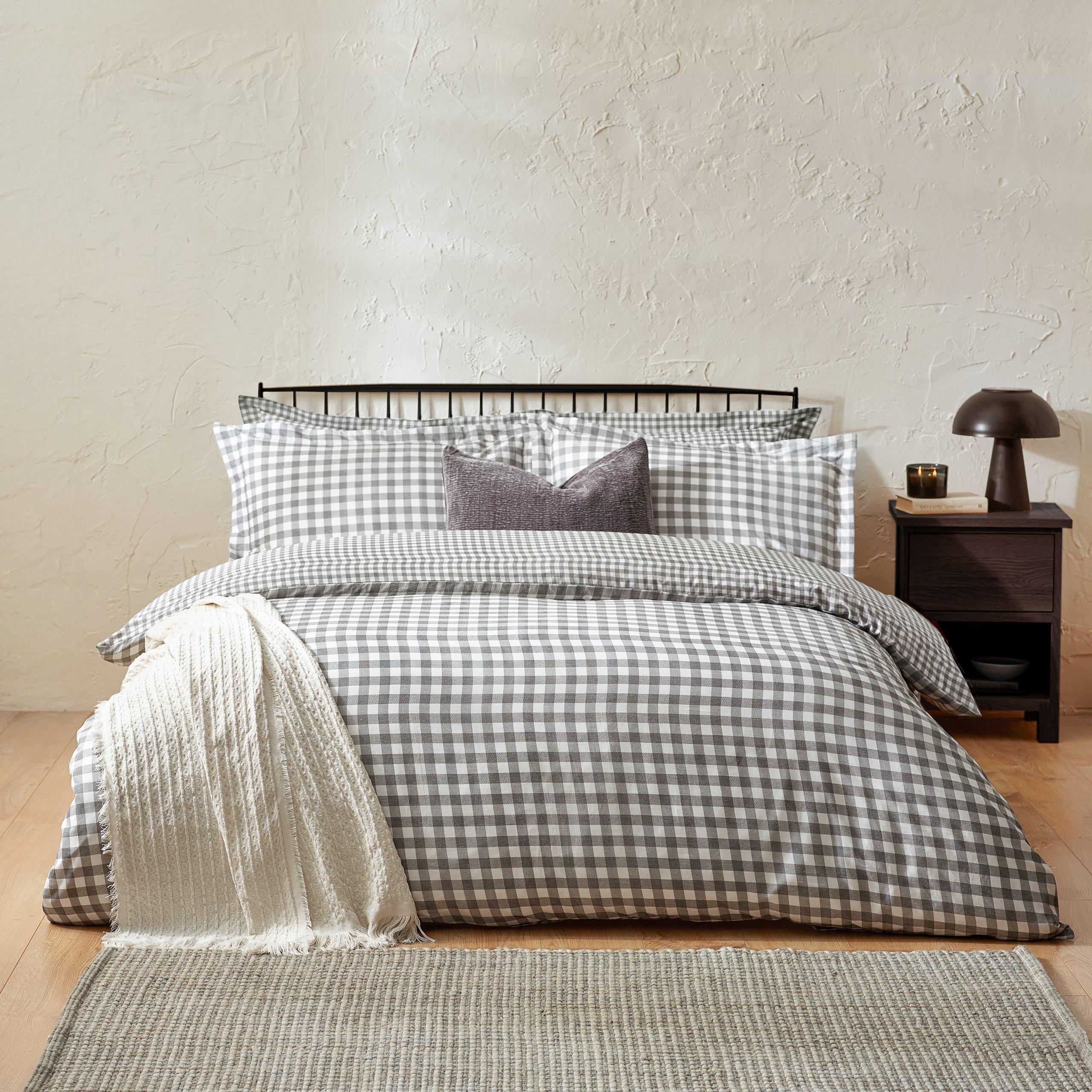 Grey - Yard - Barton Gingham Check Duvet Set - 1