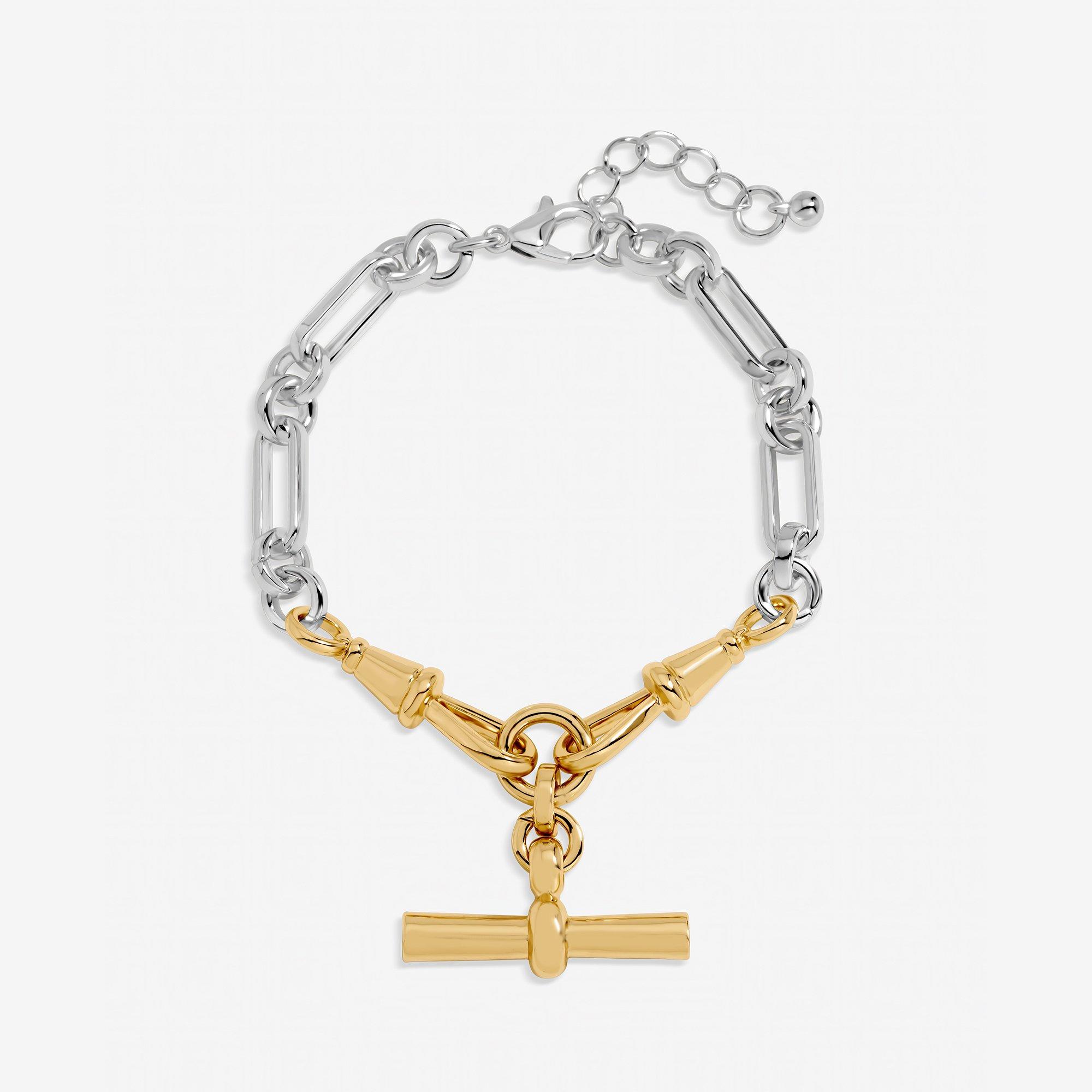 Silver - Inicio - Two Tone T-Bar Bracelet - Gift Pouch