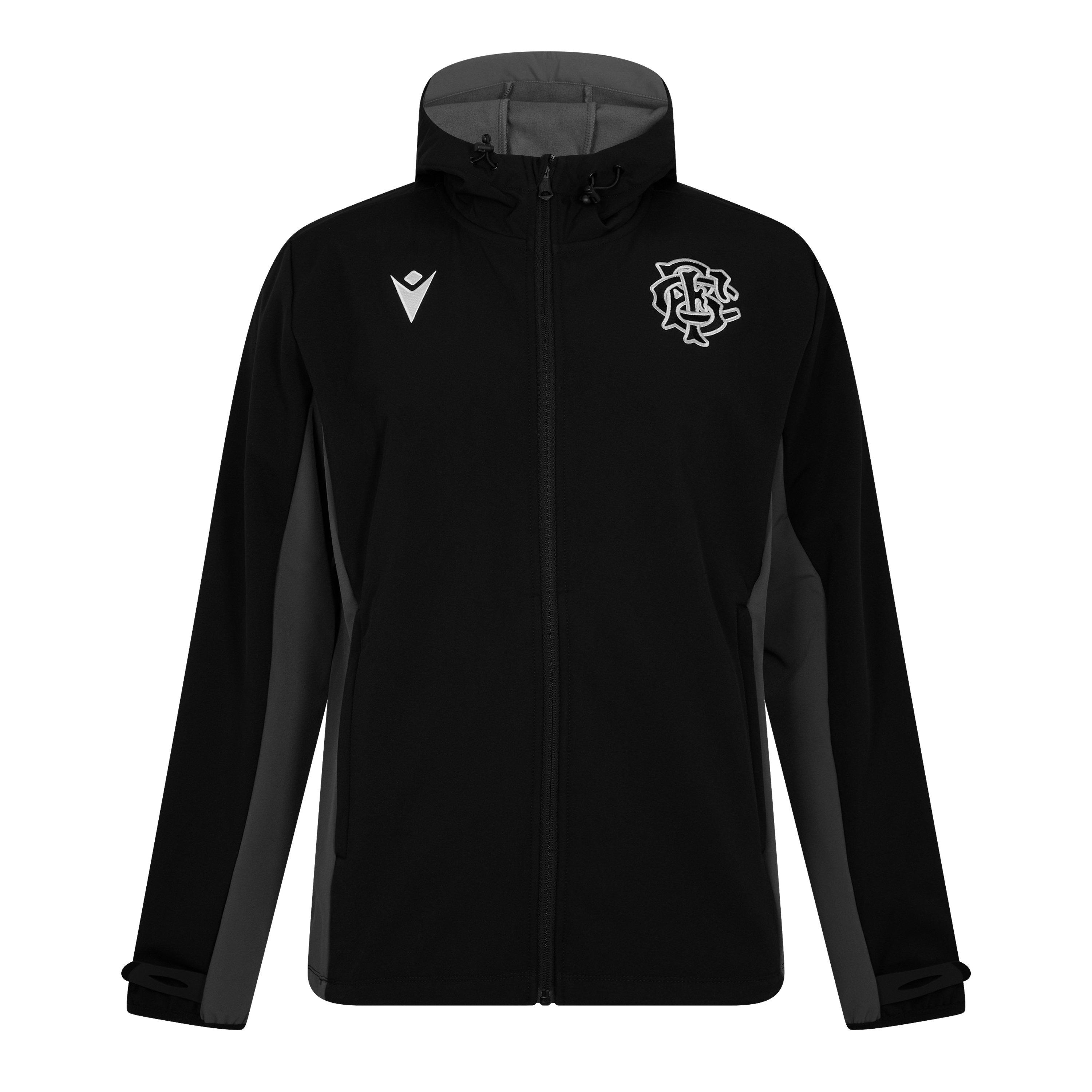 Black/White - Macron - Men's Barbarians 2024/25 Water and Wind Resistant Long Sleeve Performance Rugby Jacket - 1