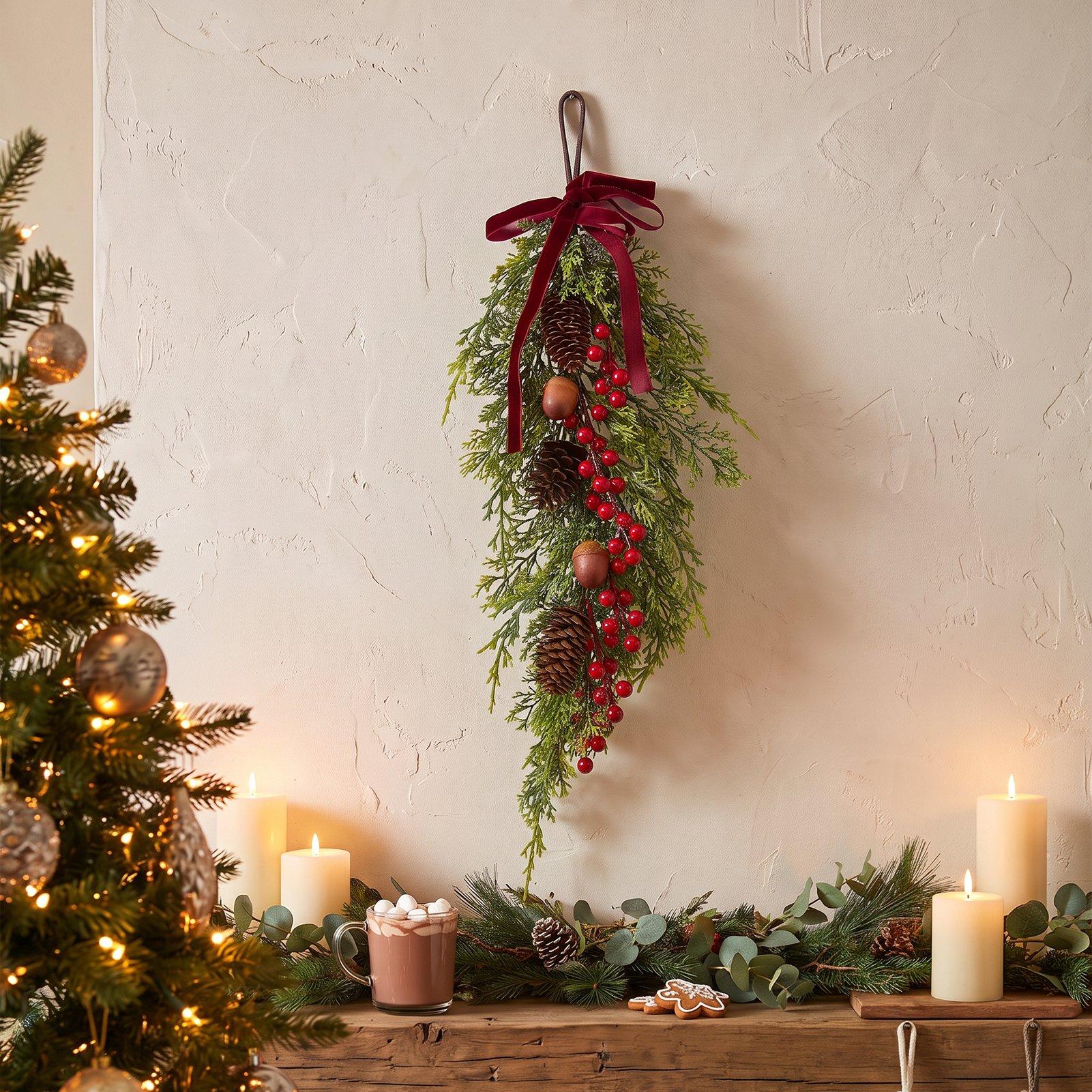 Green - LIFE IDEAS - Christmas Artificial Teardrop Swag - 1