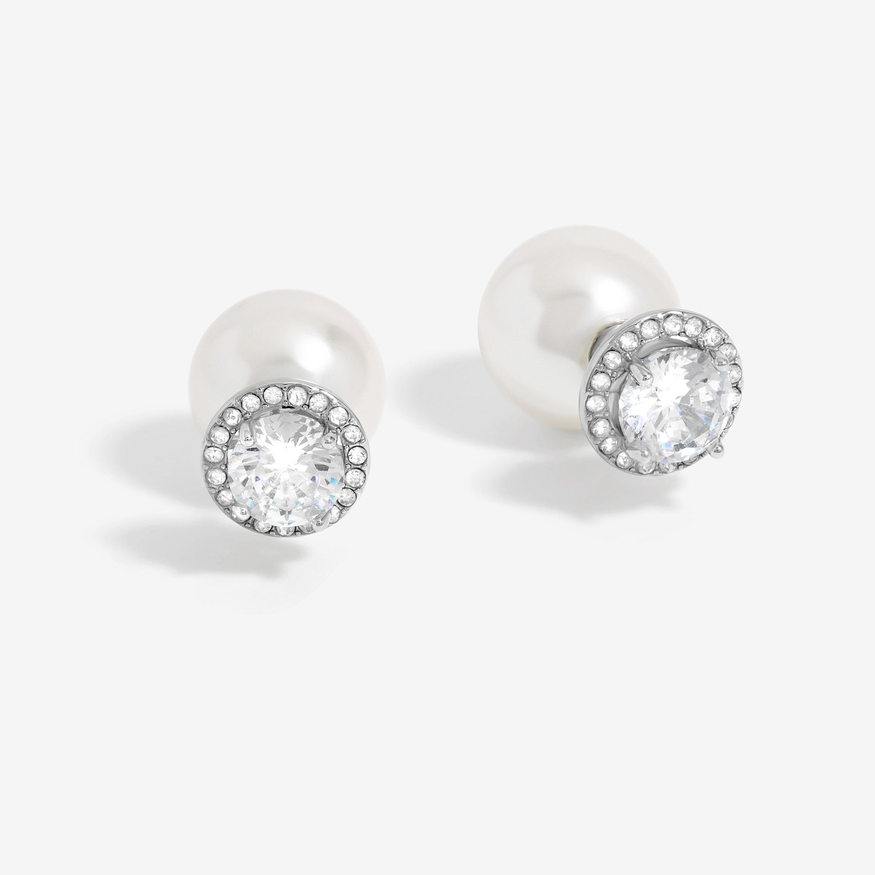 Jon Richard Women's Rhodium Plated Pearl And Cubic Zirconia Studs - Silver