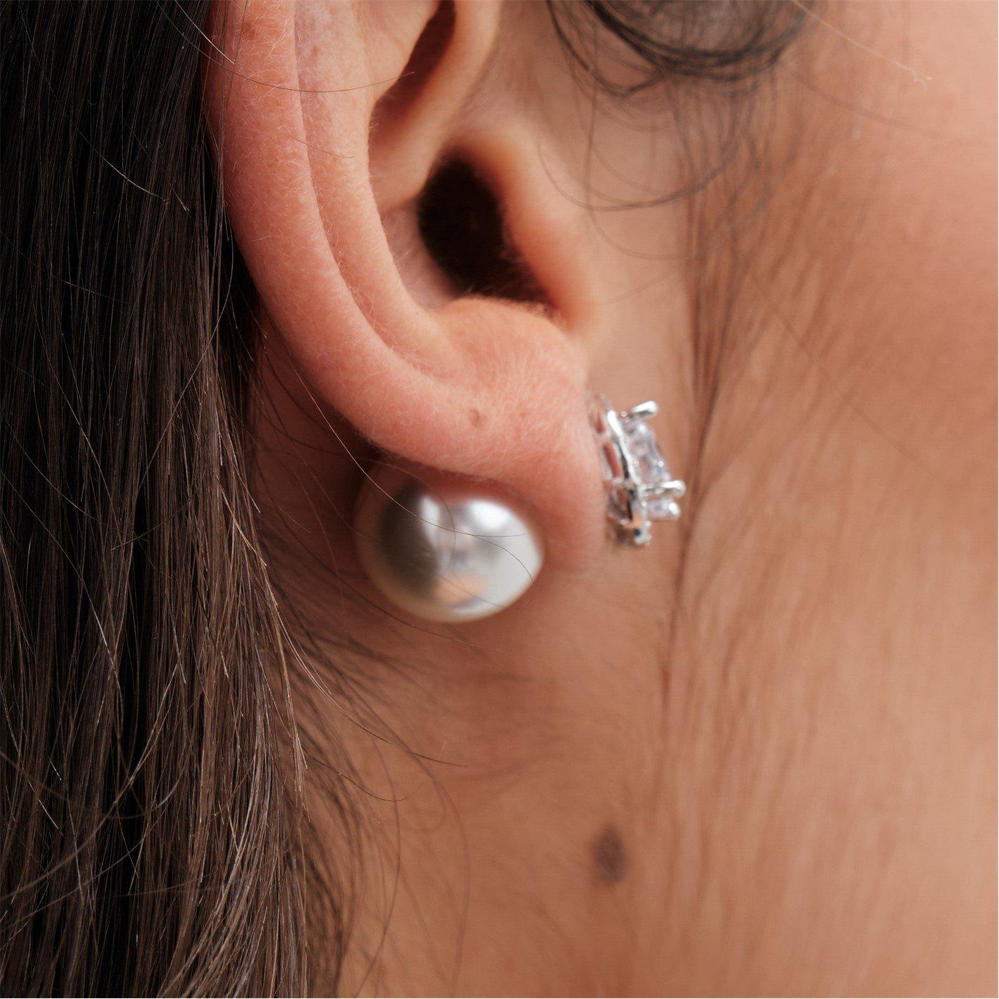 Silver - Jon Richard - Rhodium Plated Pearl And Cubic Zirconia Studs - 2