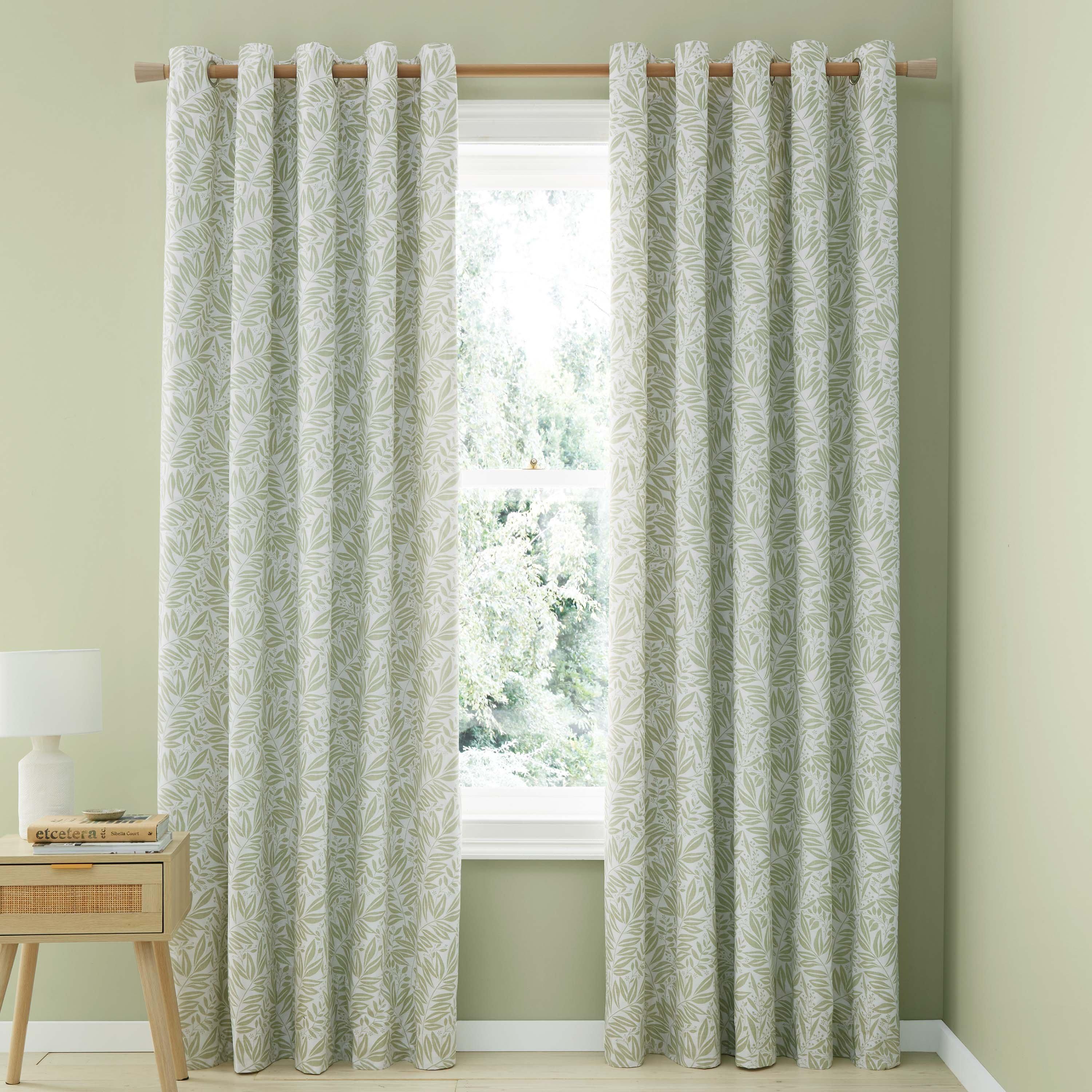 Green - Catherine Lansfield - Sorrel Leaf Fully Reversible Eyelet Curtains - 4