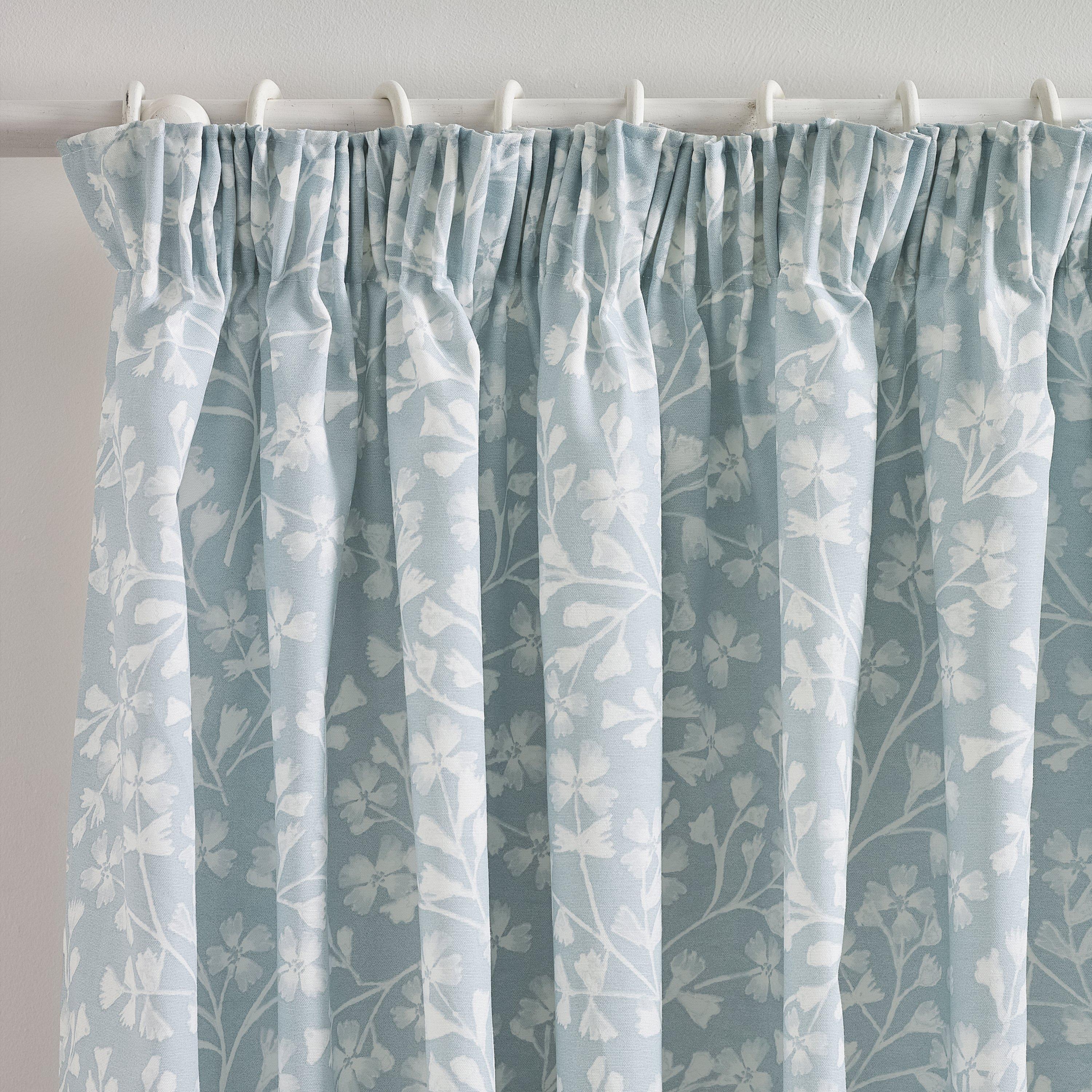 Duck Egg Blue - Catherine Lansfield - Brooke Floral Lined Pencil Pleat Curtains - 1