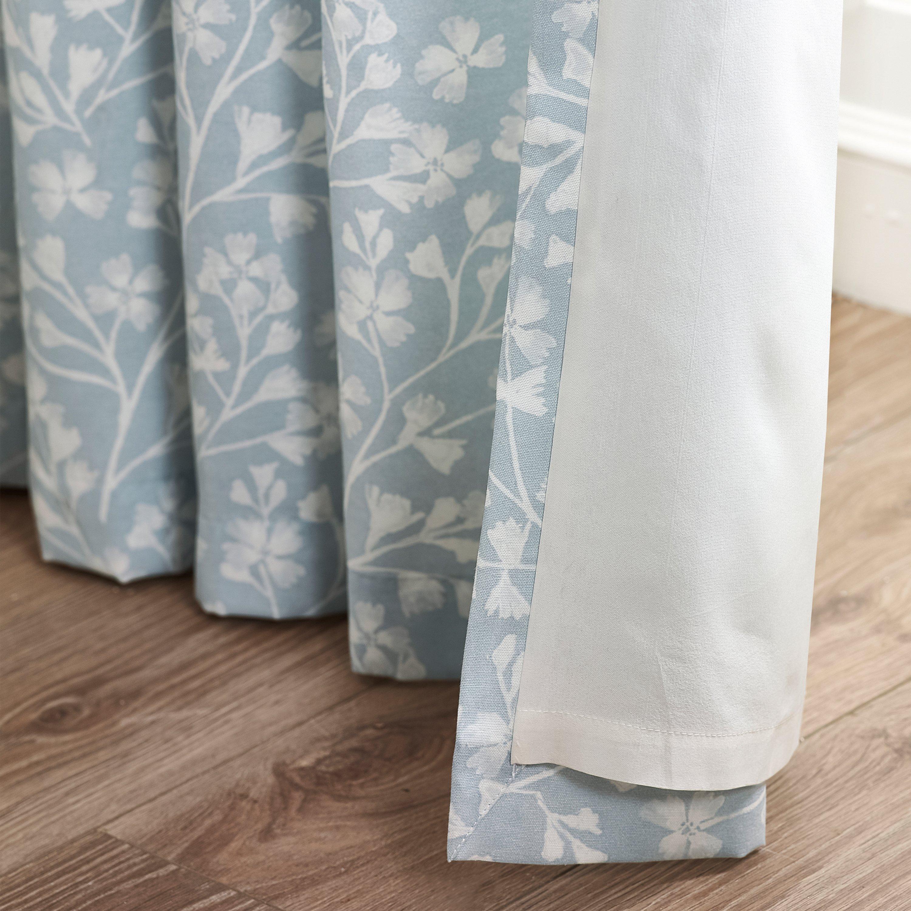 Duck Egg Blue - Catherine Lansfield - Brooke Floral Lined Pencil Pleat Curtains - 4