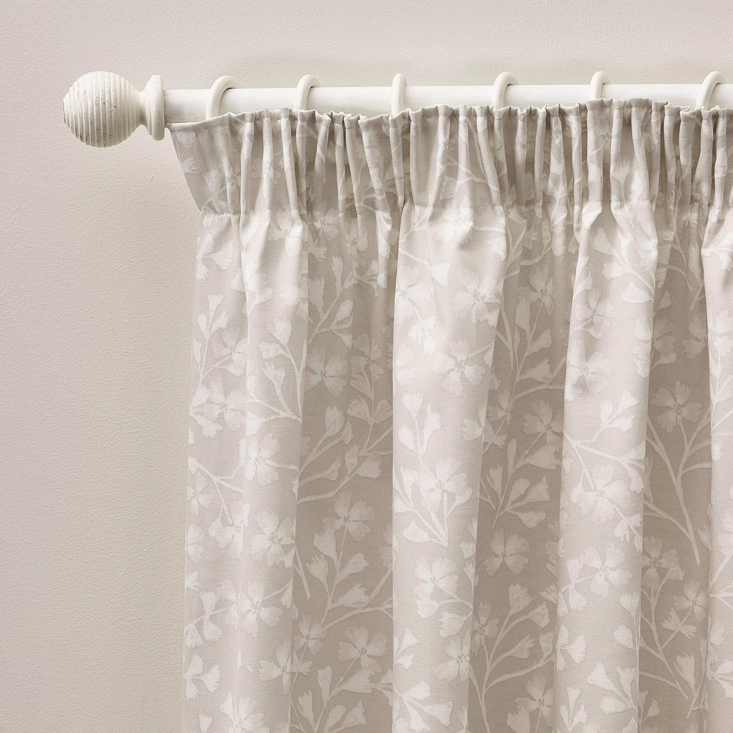 Catherine Lansfield  Brooke Floral Lined Pencil Pleat Curtains - Natural - 168x229cm