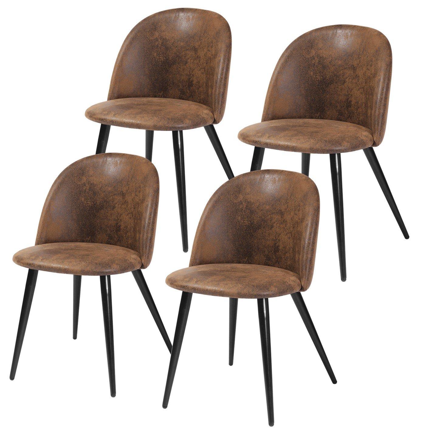 Brown - Urban Meuble - Set of 4 Brown Dining Chair Leather Modern Design - 2