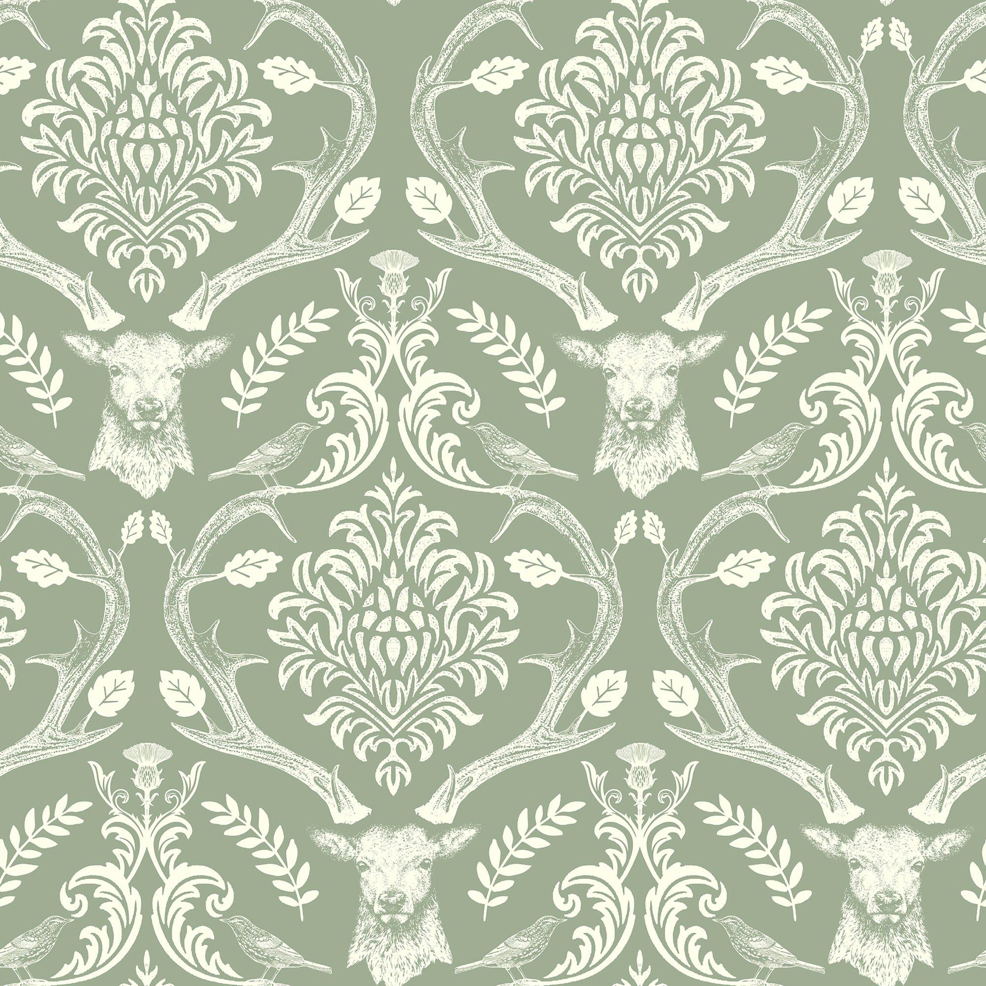 Green - Arthouse - Stag Damask Sage Green sw12 - 1