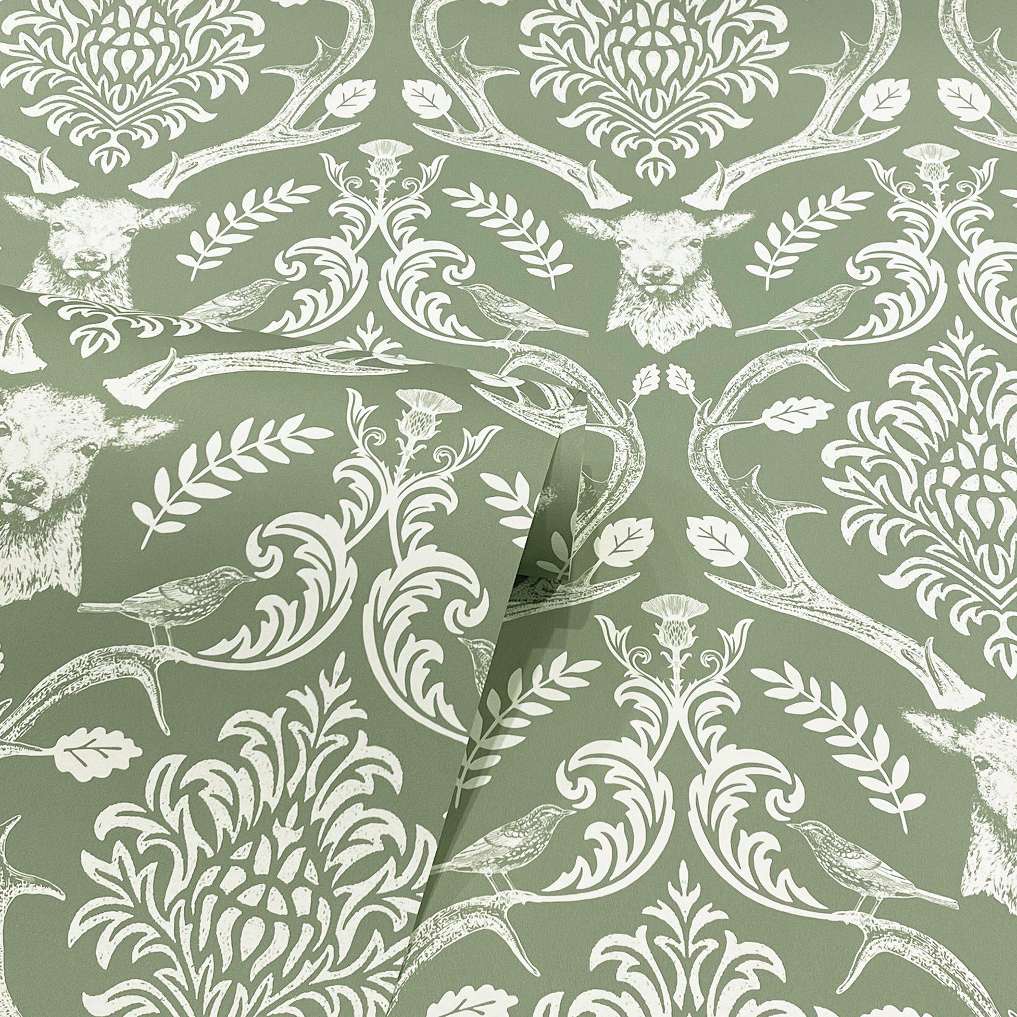 Green - Arthouse - Stag Damask Sage Green sw12 - 2