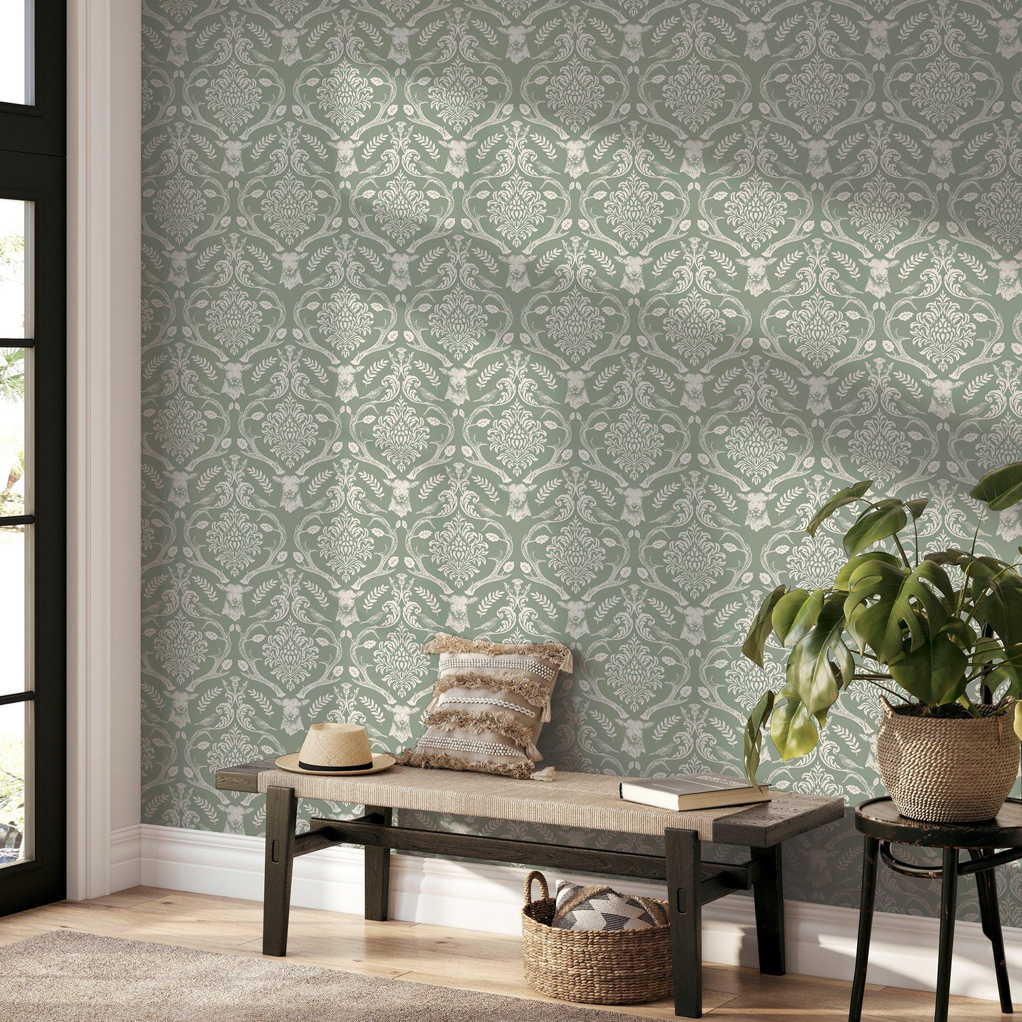 Green - Arthouse - Stag Damask Sage Green sw12 - 4