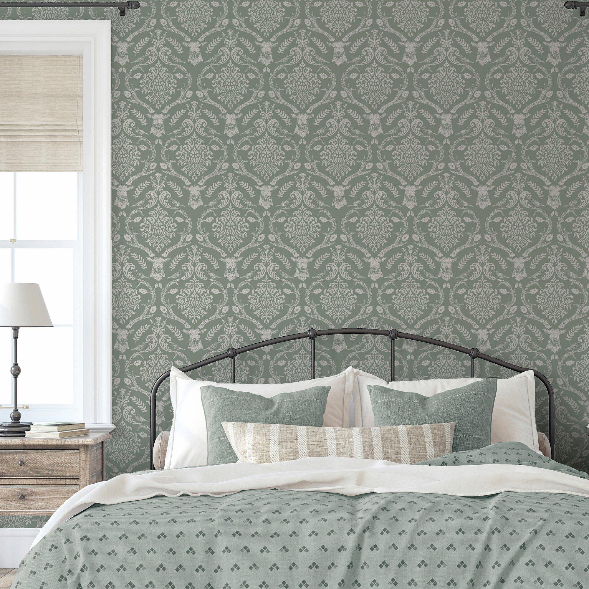 Green - Arthouse - Stag Damask Sage Green sw12 - 6