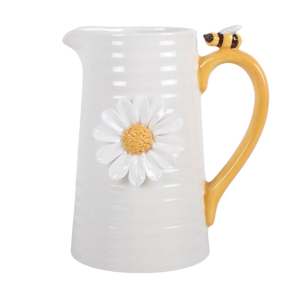 White - Something Different - 3D Daisy and Honey Bee Ceramic Flower Jug - 2