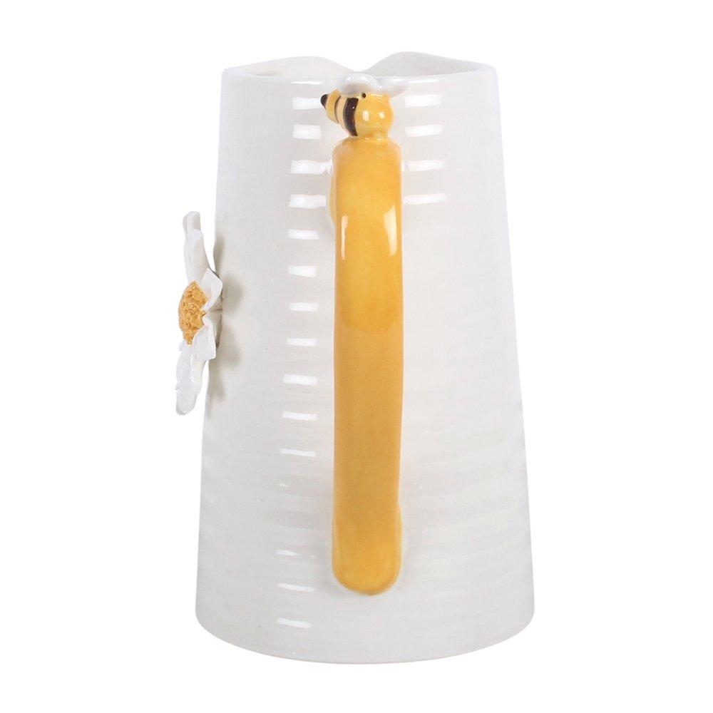White - Something Different - 3D Daisy and Honey Bee Ceramic Flower Jug - 3
