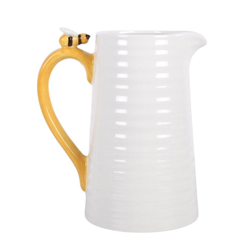 White - Something Different - 3D Daisy and Honey Bee Ceramic Flower Jug - 4