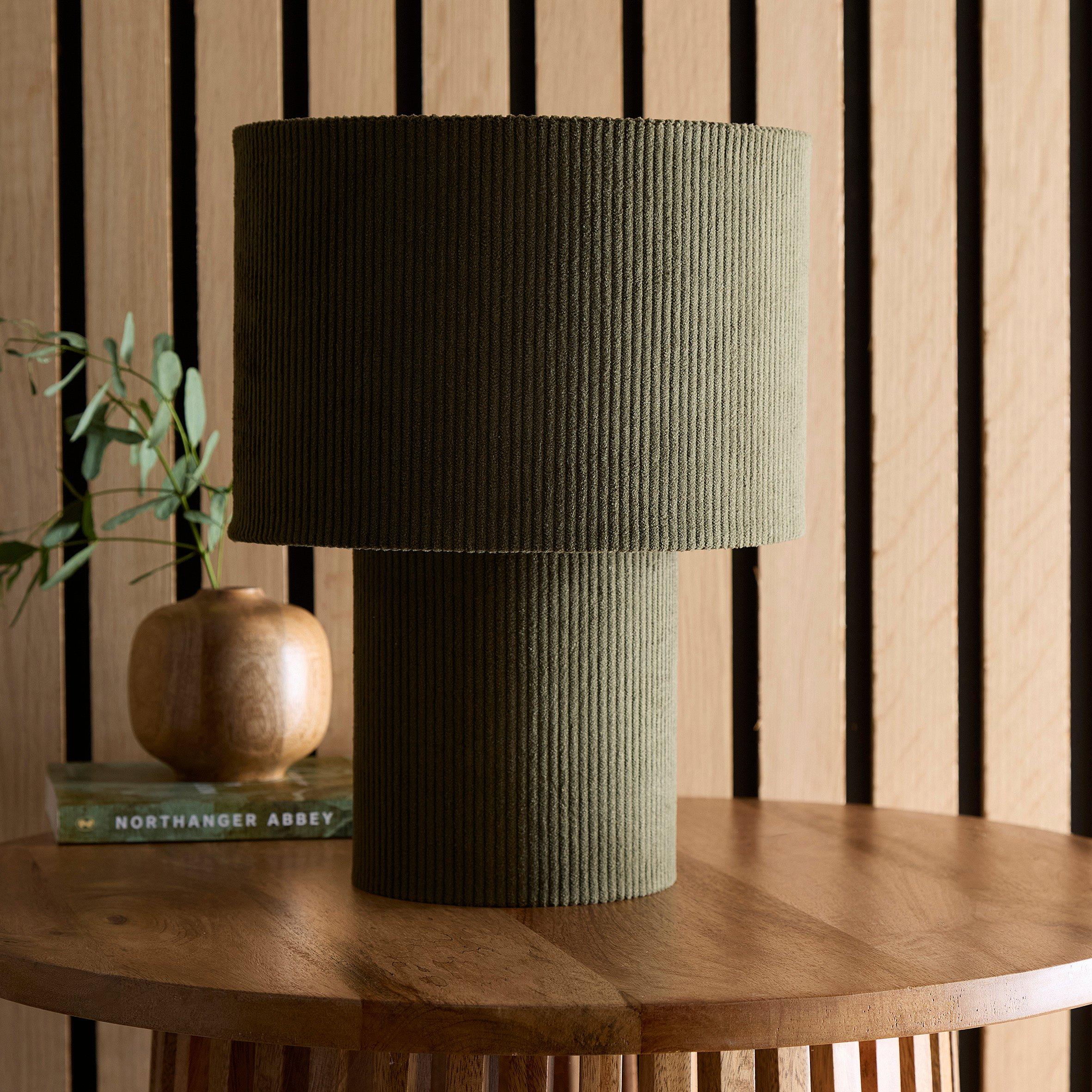 Dark Green - K Living - Tokyo Green Velvet Stripe Table Lamp - 1