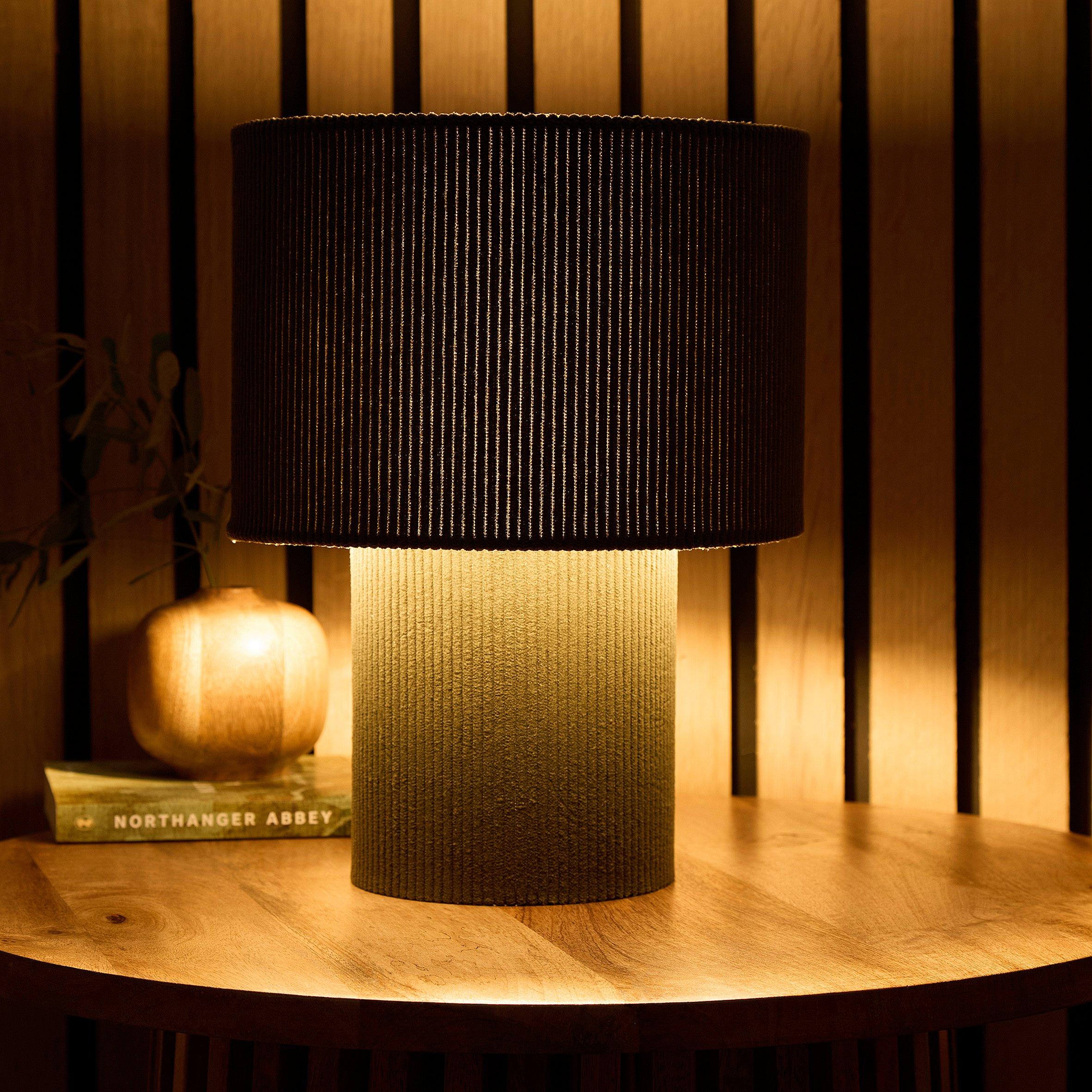 Dark Green - K Living - Tokyo Green Velvet Stripe Table Lamp - 2