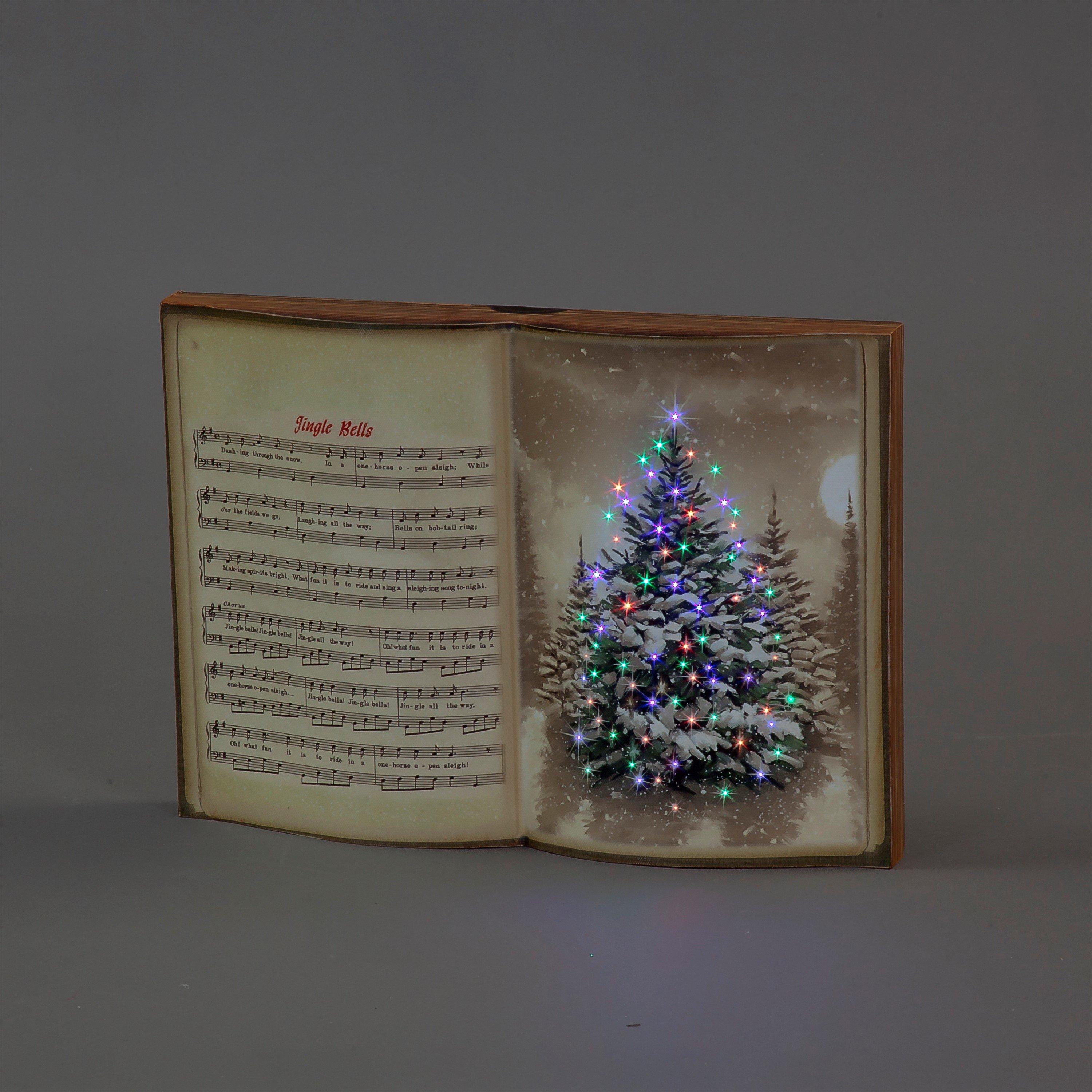 Multi - Snowtime - Fibre optic Lit 35x25cm Book Canvas with Music