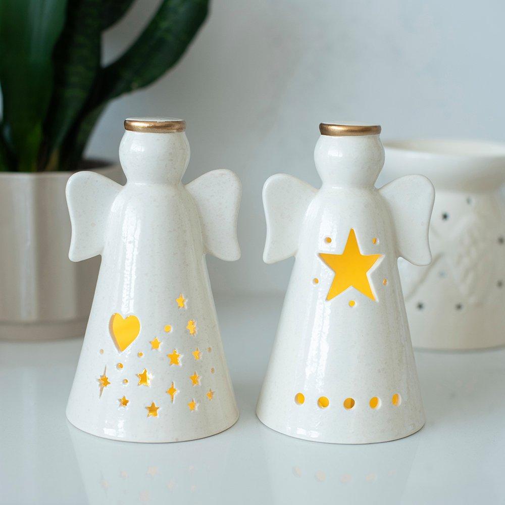 White - Something Different - Set of 2 Small LED Angel Decorations