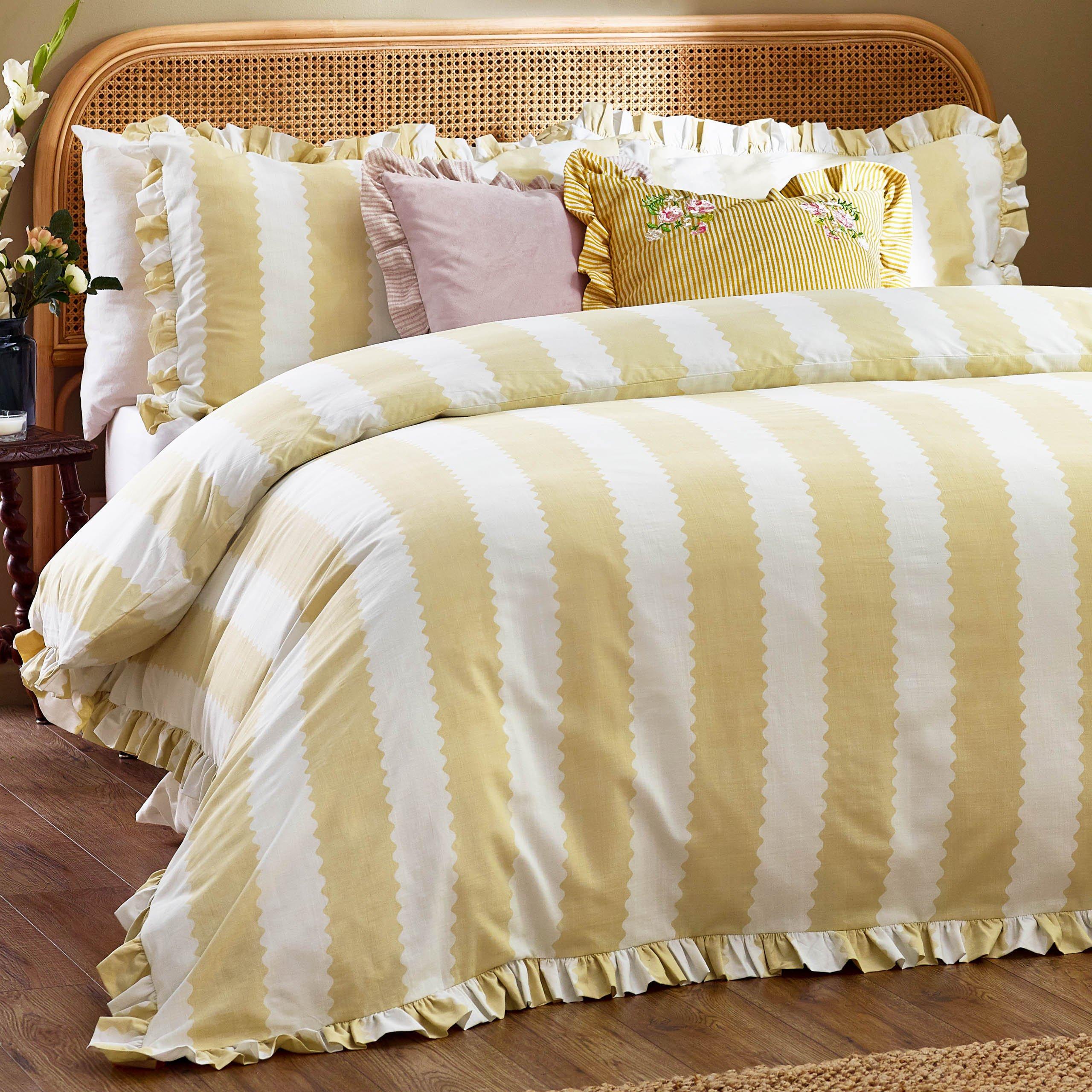 Butter Yellow - Wylder - Birdie Stripe Ruffle Duvet Set - 4